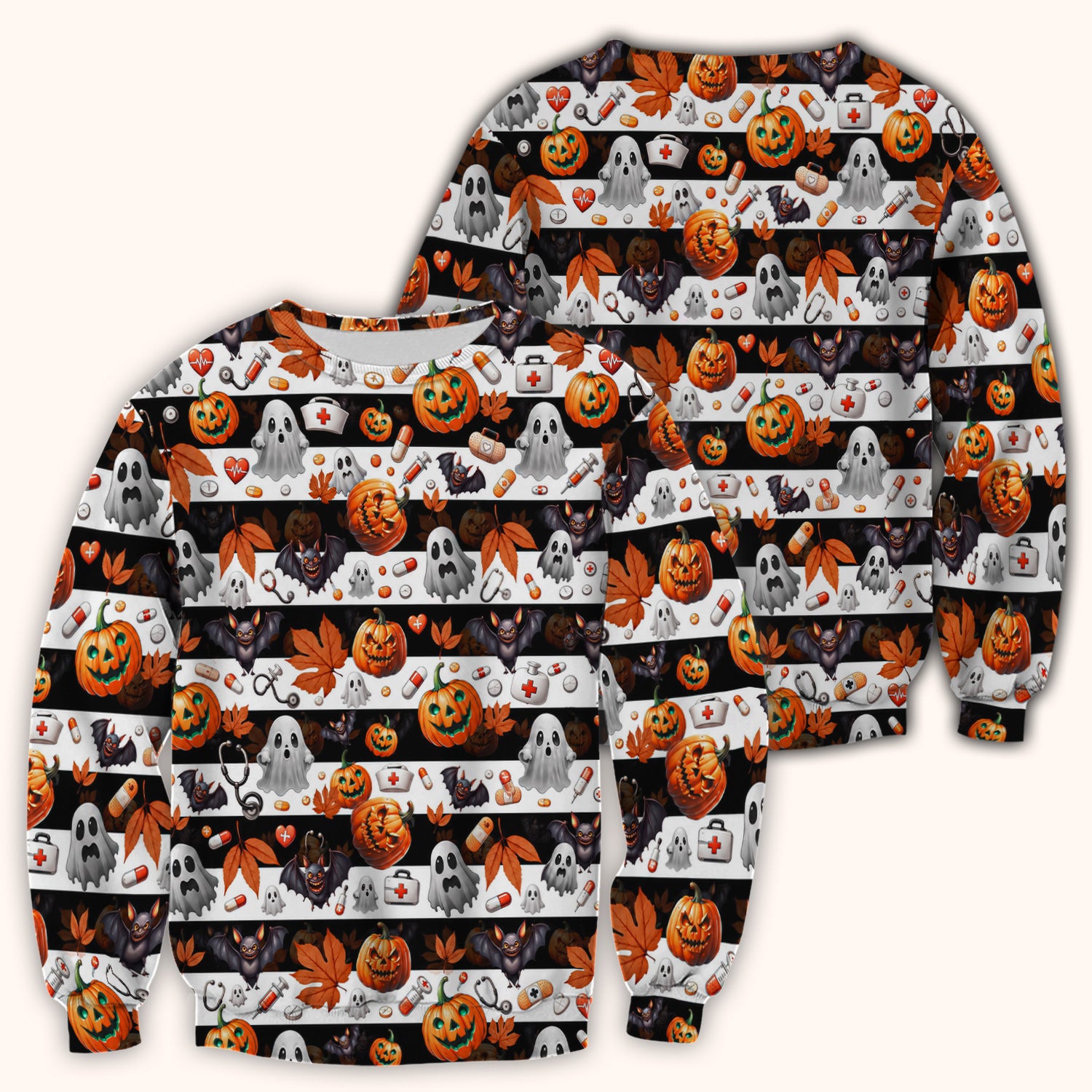 Halloween Ghost And Medical Icons Scrub Top, Comfortable Scrubs for Nurses