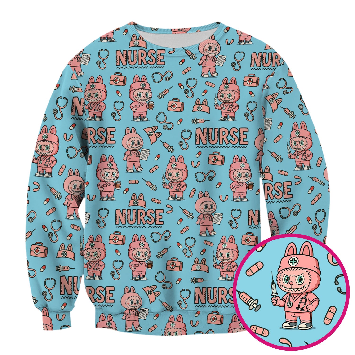 Cute Nurse Scrub Top for Women - Bunny Cartoon Medical Shirt - Fun Nurse Appreciation Gift for CNA RN Doctor