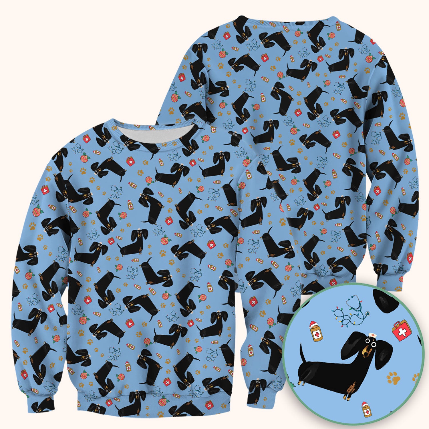 Funny Black Dachshund Scrub Top for Nurses - Cute Wiener Dog Medical Shirt - Puppy Lover Nursing Gift for Women