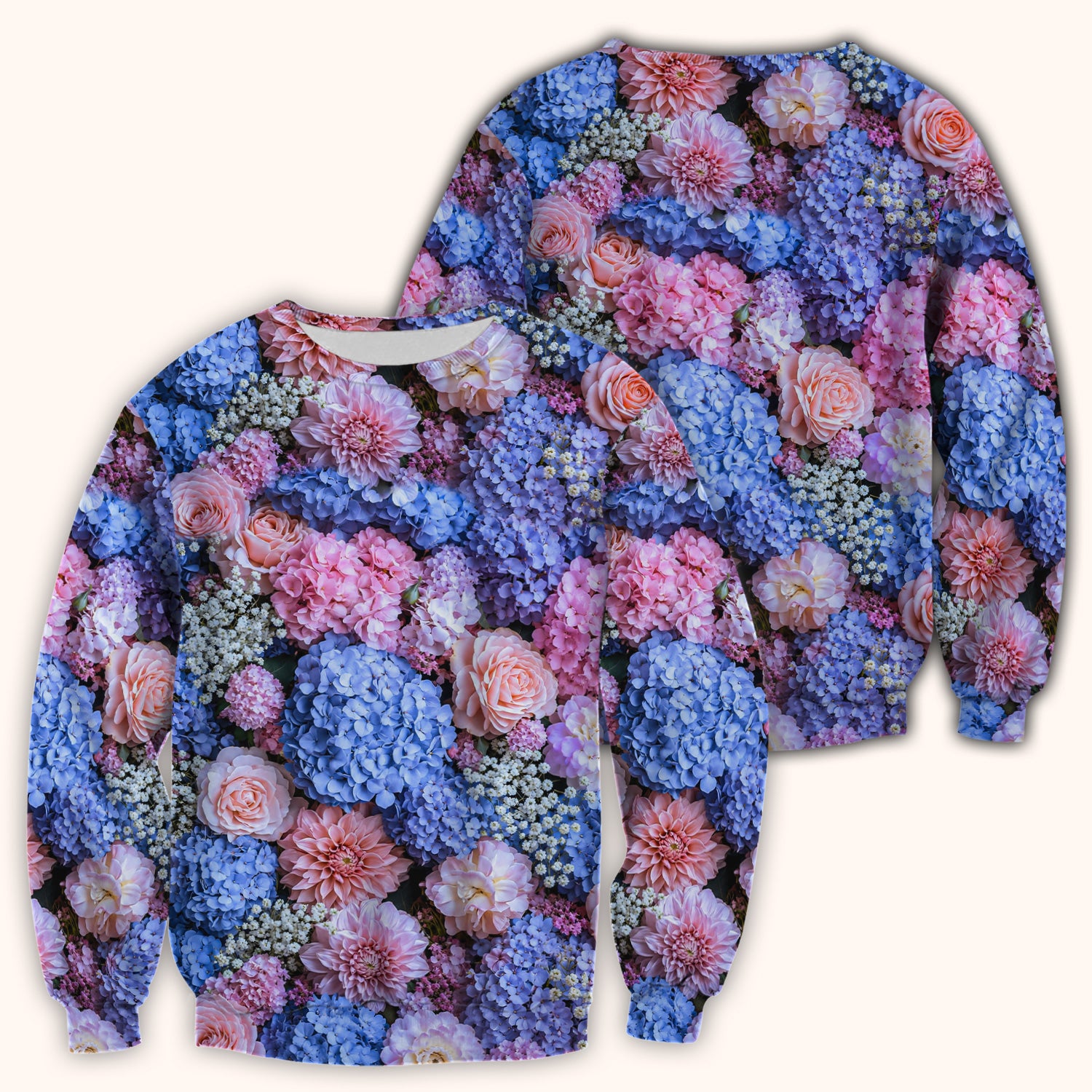 Cute Pastel Hydrangea Rose Blossom Pattern Scrub Top, Comfortable Scrubs for Nurses