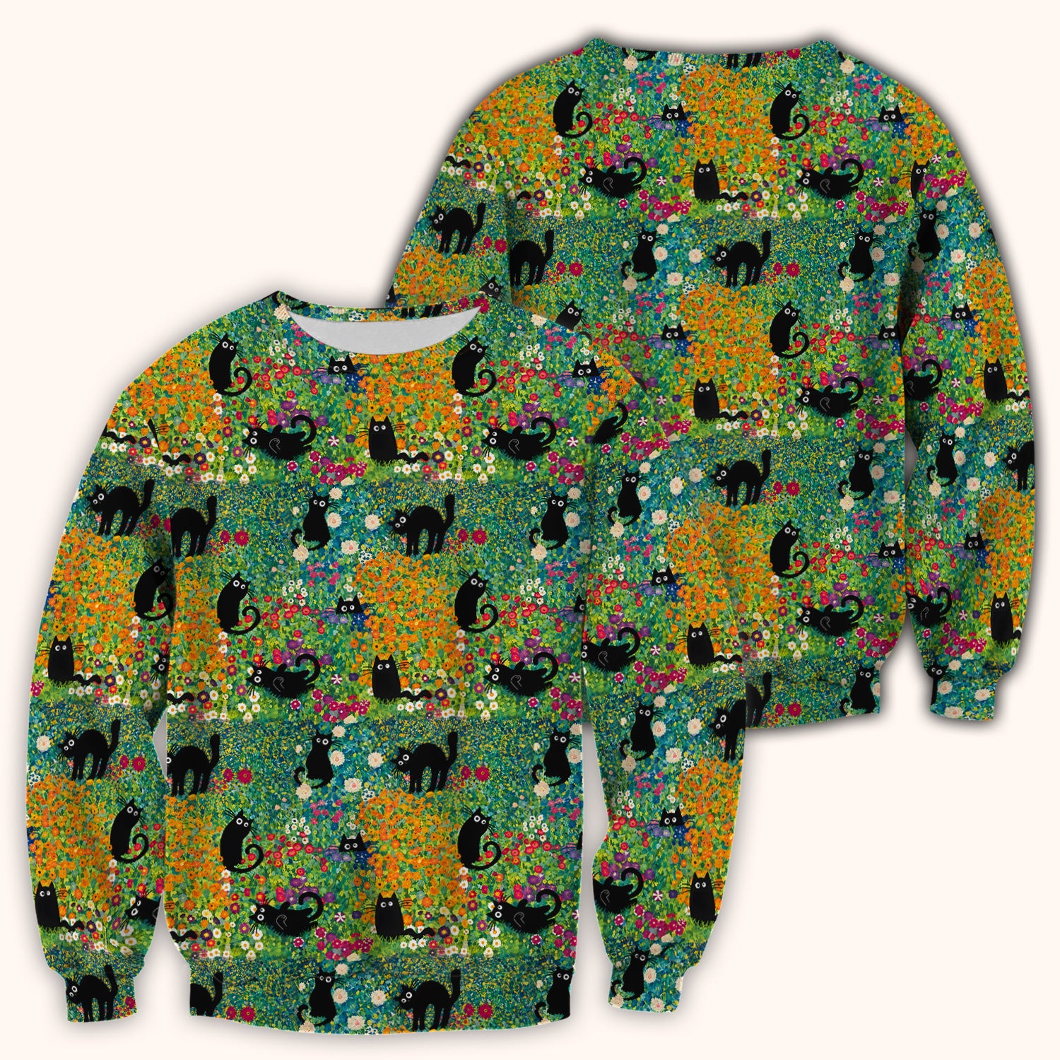 Black Cat Flower Garden Pattern Scrub Top for RN, CNA, Floral Medical Uniform