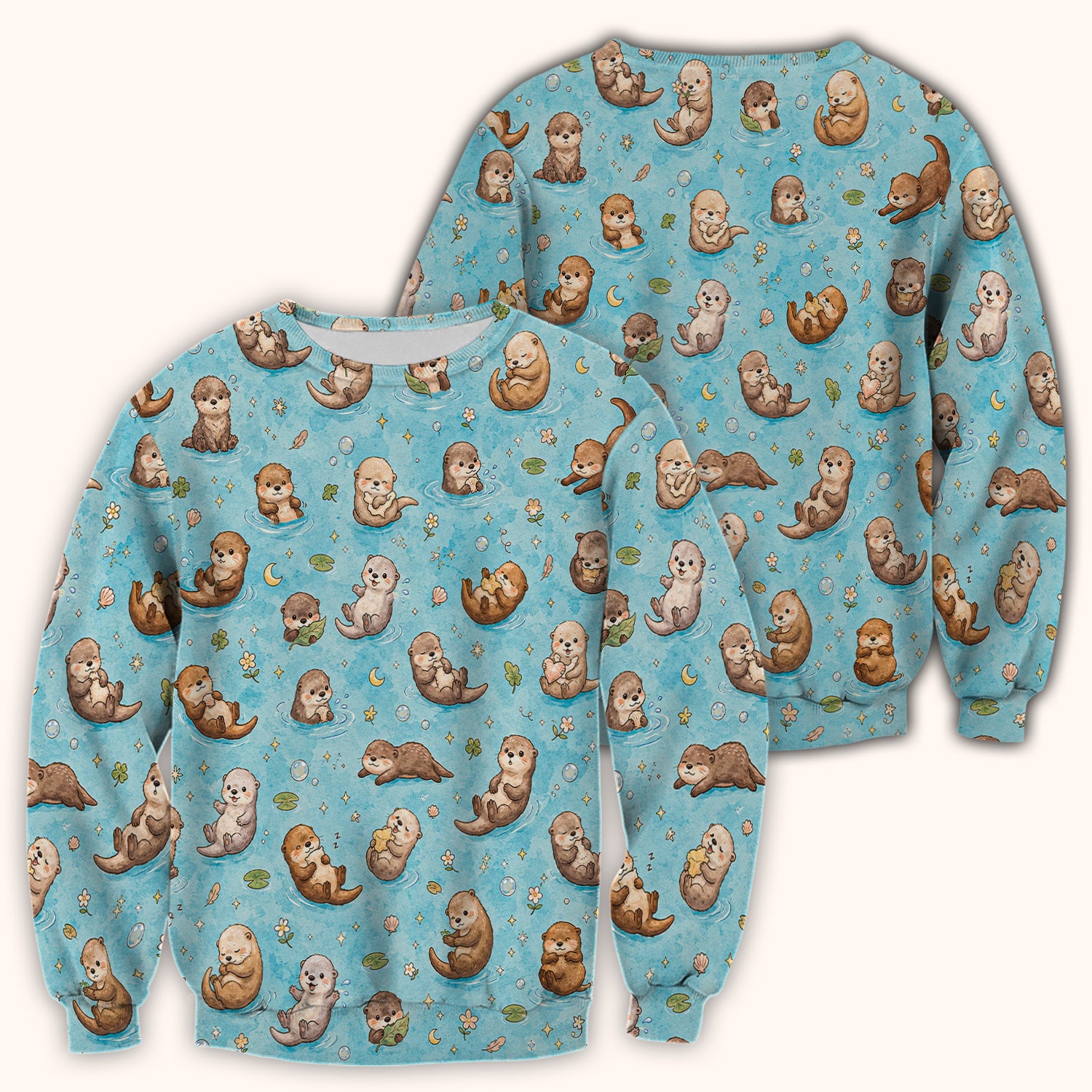 Cute Otter Pond Nurse Scrub Top for Pediatric Nurses, RN, CNA, Water Animal Uniform