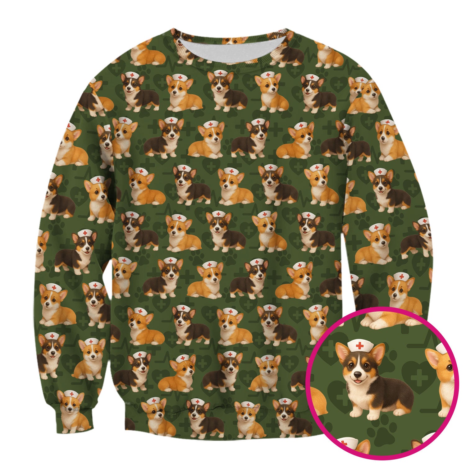 Christmas Corgi Scrubs for Women - Cute Dog Pattern Medical Scrub Top - Festive Holiday Christmas Scrubs with Adorable Corgi Design