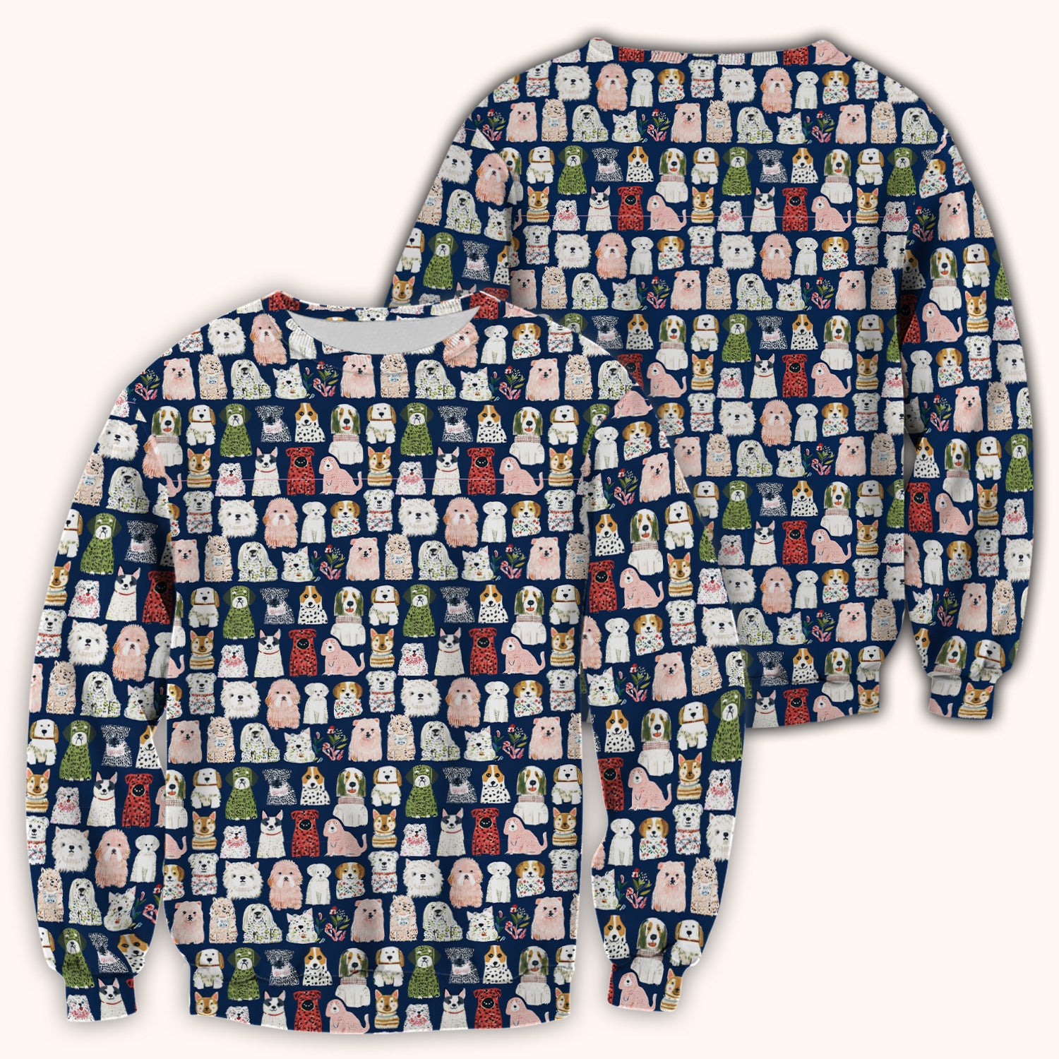 Cute Cartoon Dog Breeds Pattern Scrub Top, Comfortable Scrubs for Nurses