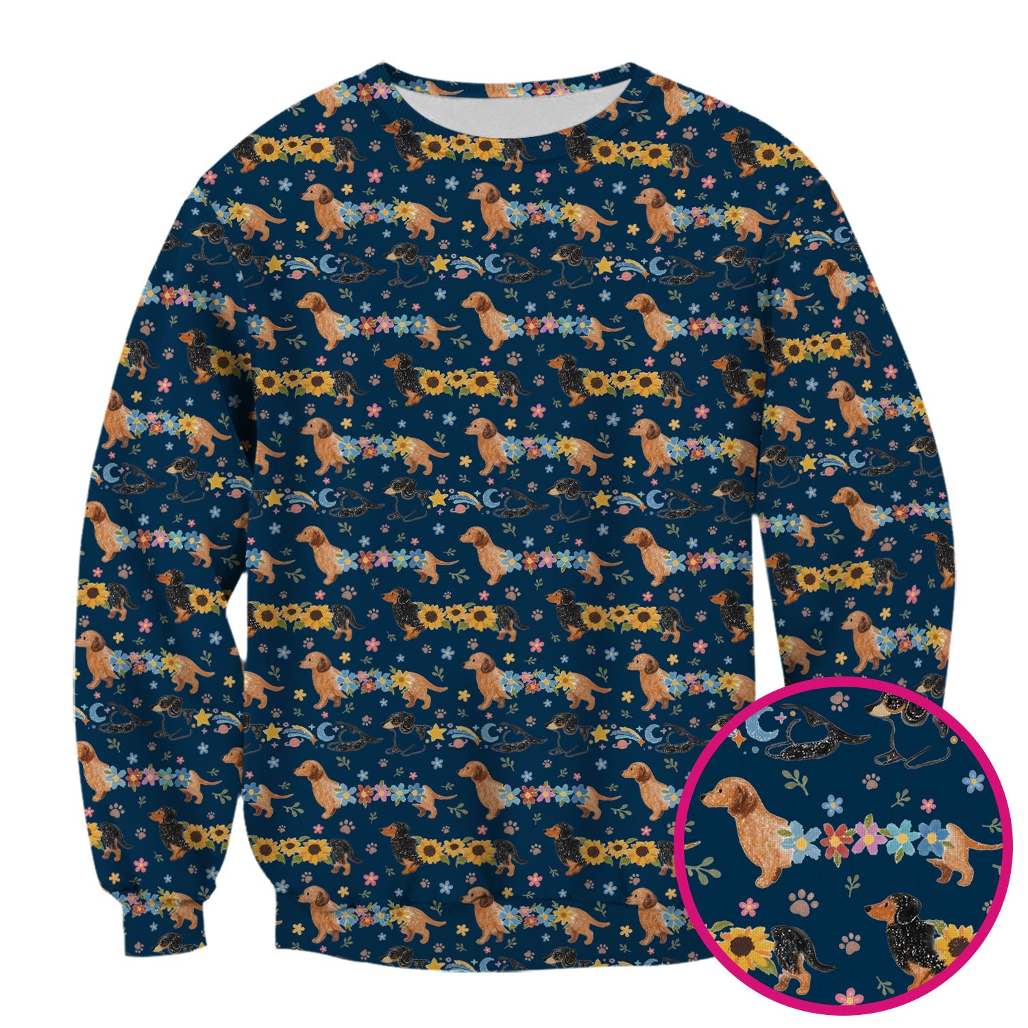 Floral Wiener Dog Pattern Scrub Top, Medical Scrubs for Nurses