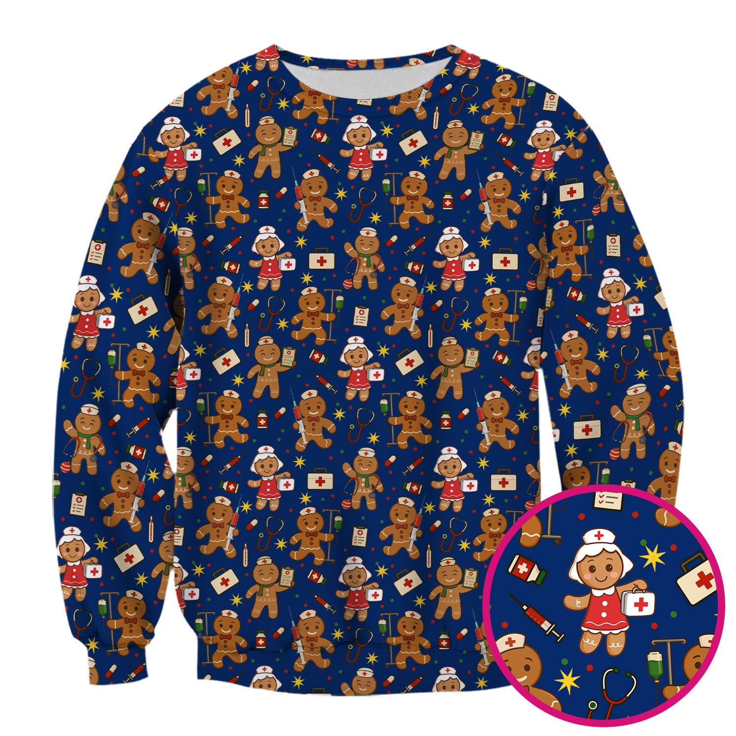 Gingerbread Christmas Nurse Scrub Top - Cute Holiday Cookie Pattern Shirt for Women - Funny Festive Nursing Gift for RN LPN CNA