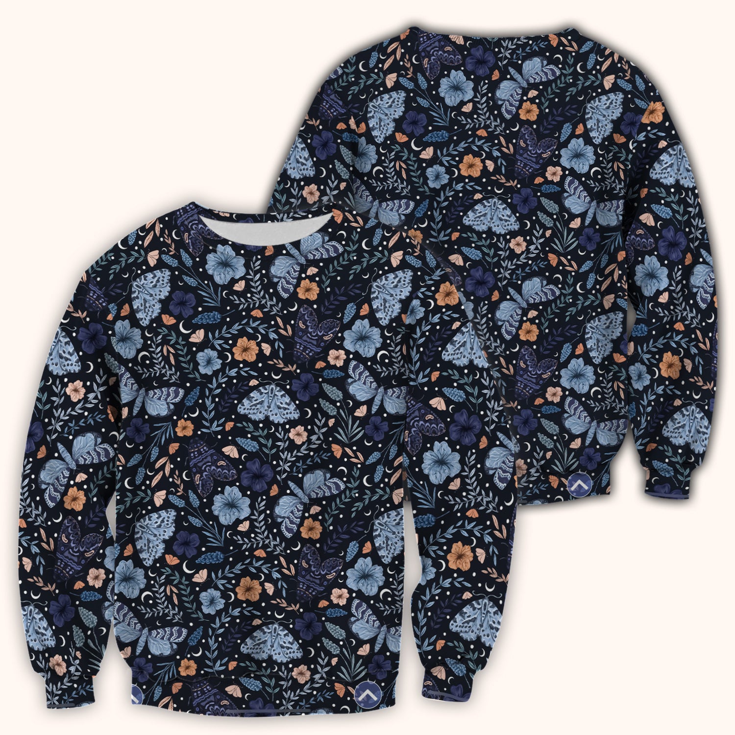 Charming Night Moth Butterfly Floral Pattern Scrub Top, Comfortable Scrubs for Nurses