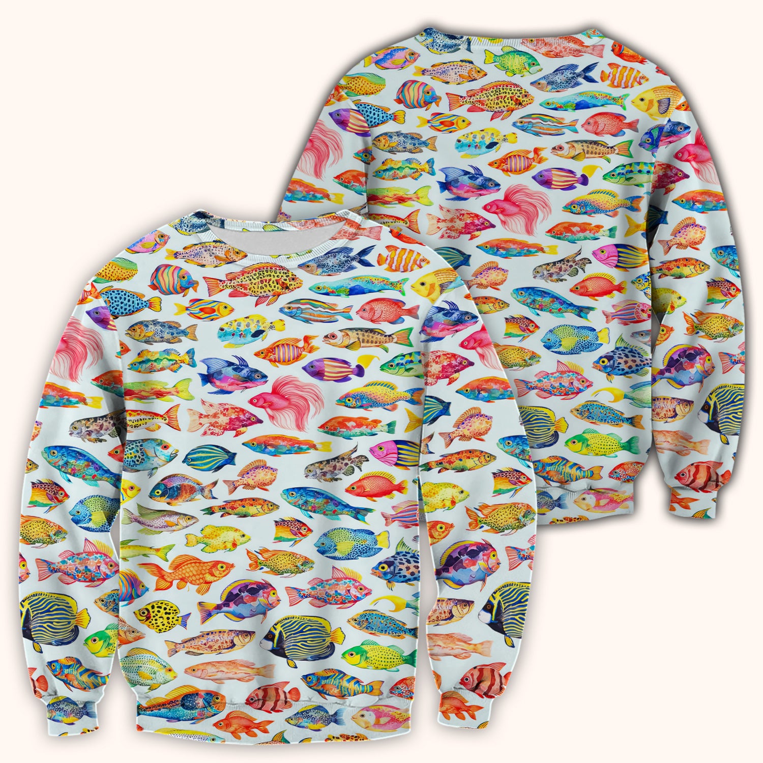 Colorful Tropical Fish Pattern Scrub Top, Breathable Medical Scrubs