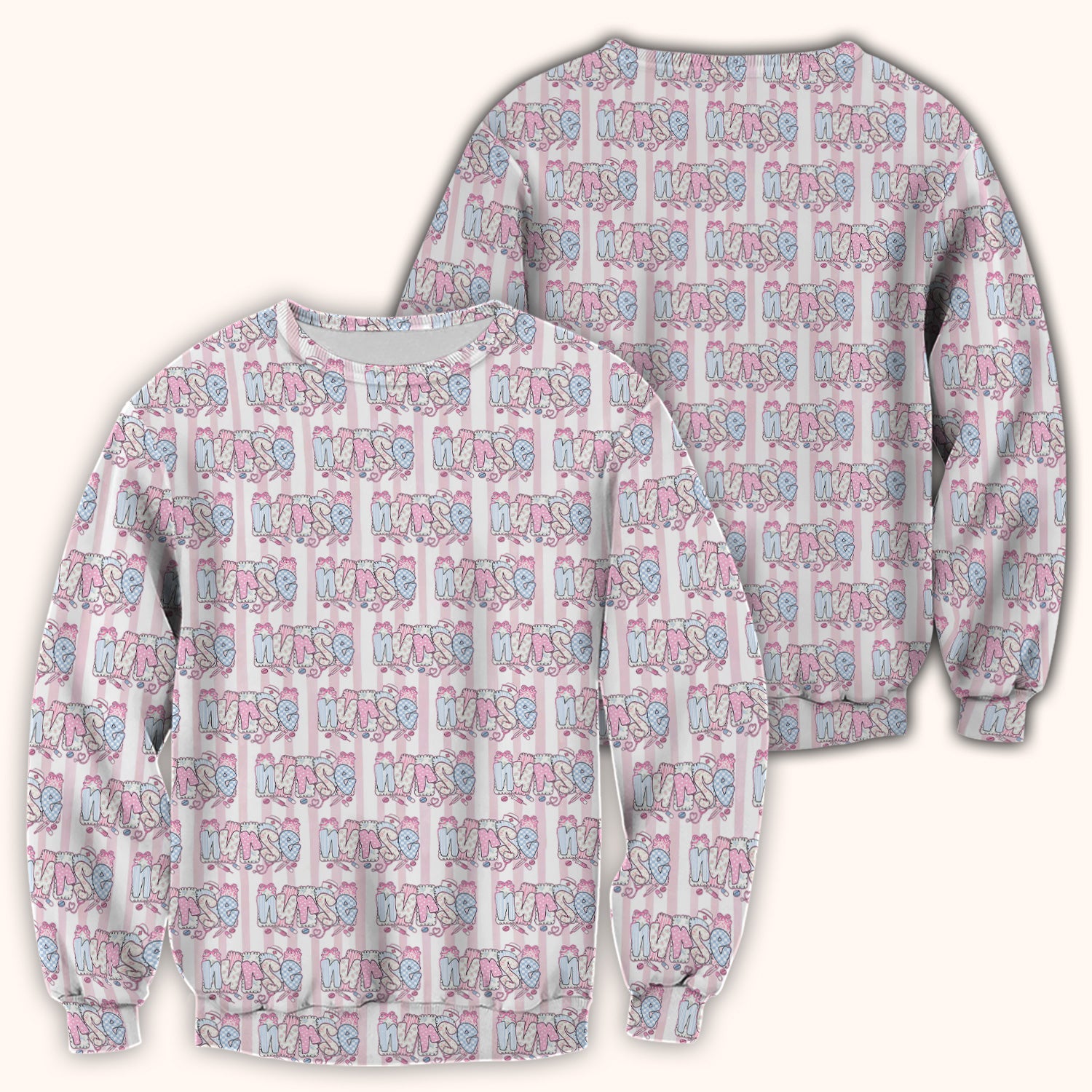 Cute Pastel Nurse Pattern Scrub Top, Comfortable Scrubs for Nurses