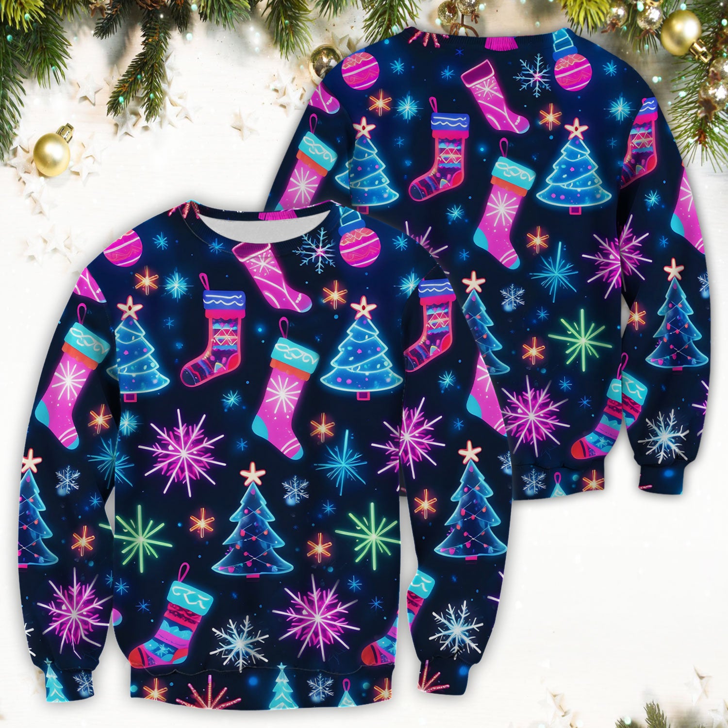 Xmas Neon Pattern Scrub Top, Christmas Scrub Shirt, Breathable Fabrics Nursing Uniform