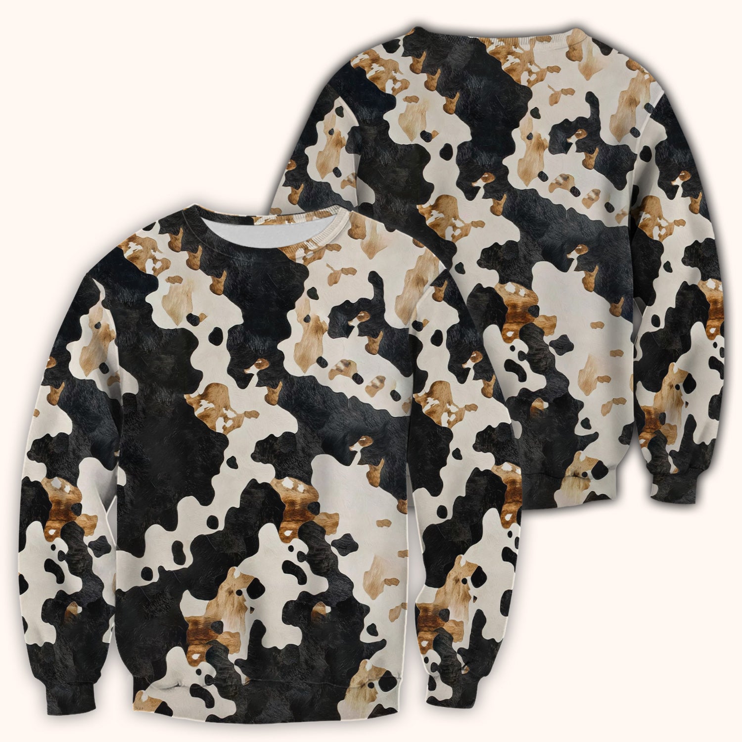 Classic Cow Print Pattern Scrub Top, Breathable Fabrics Nursing Uniform