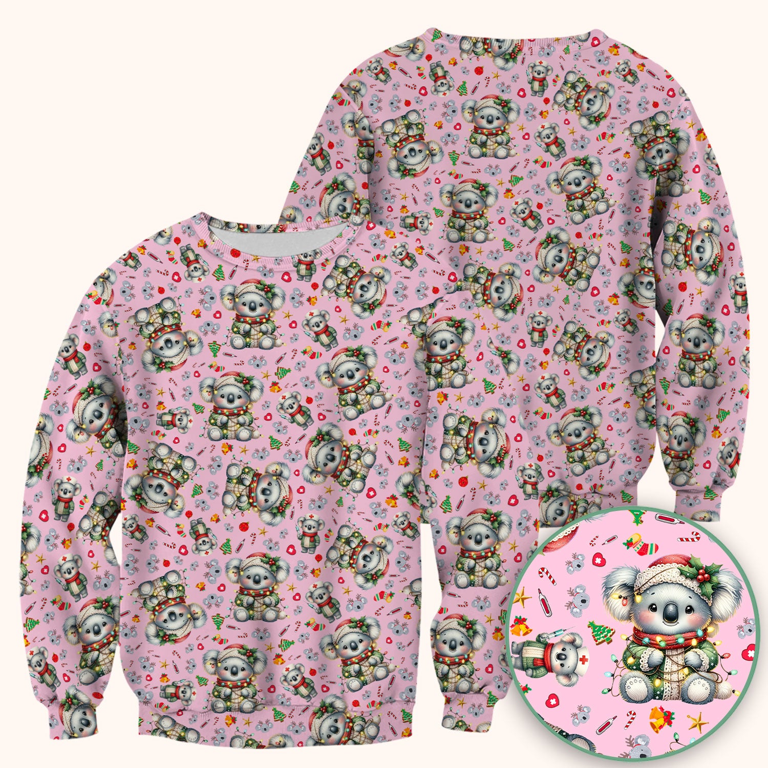 Aussie Koala Nurse Scrub Top - Cute Christmas Medical Uniform - Funny Holiday Animal Scrubs for Women