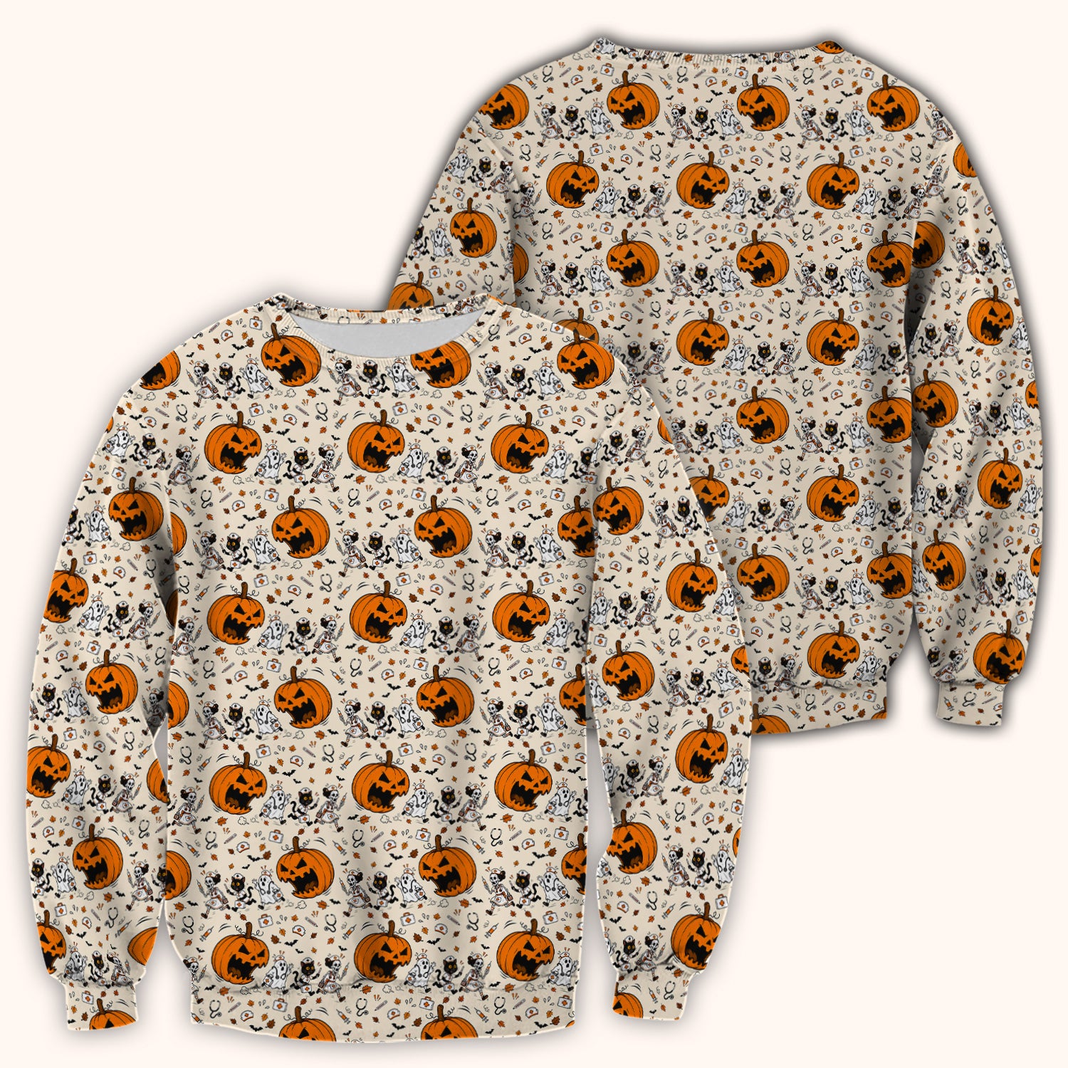 Funny Halloween Pumpkin Chasing Nurses Scrub Top, Comfortable Scrubs for Nurses
