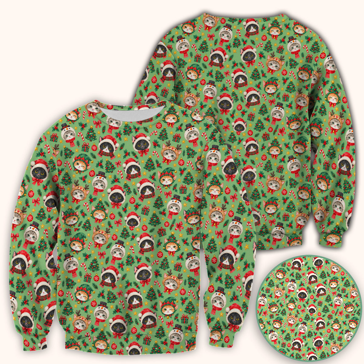 Christmas Cats And Trees Pattern Scrub Top, Comfortable Scrubs for Nurses