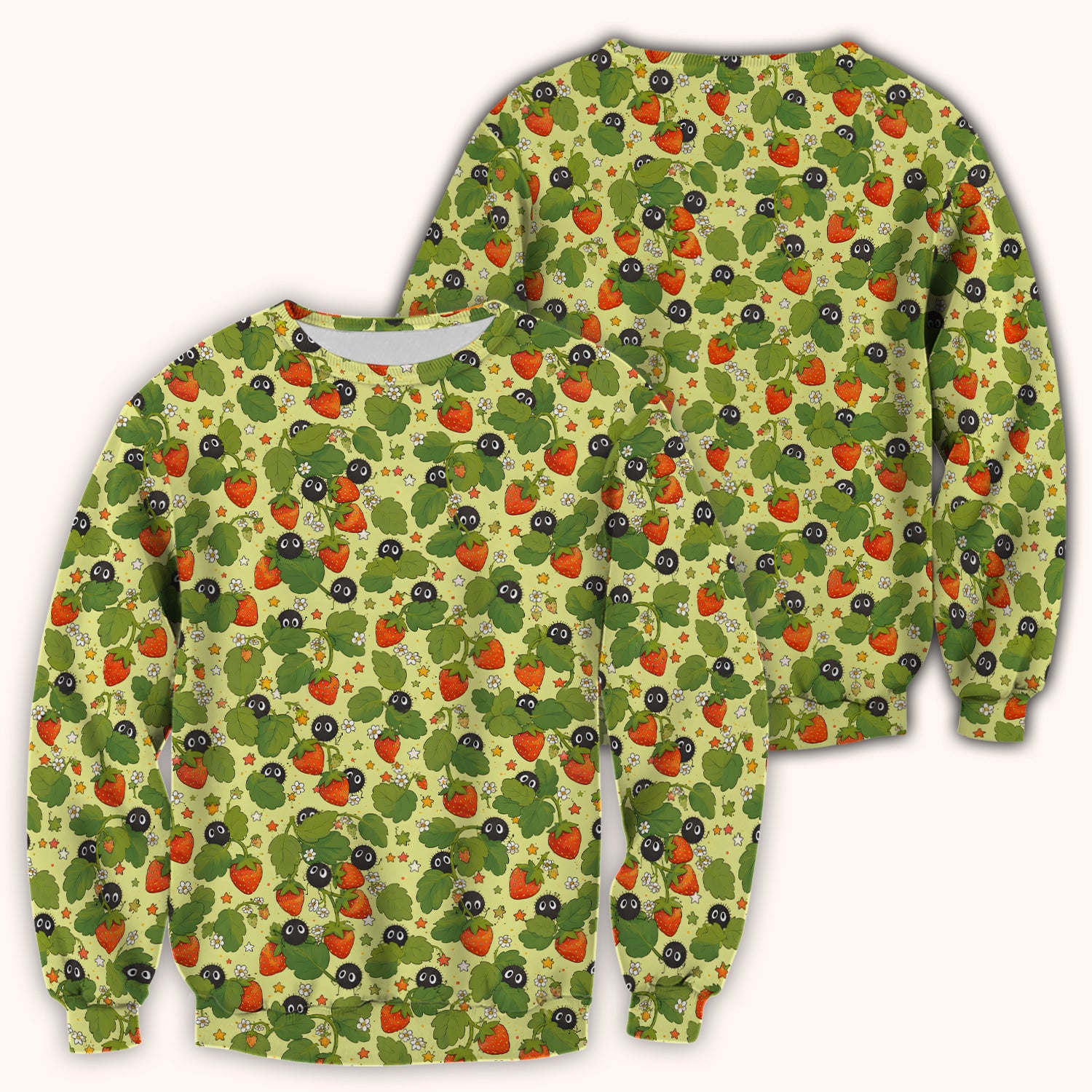 Cute Strawberry Soot Sprite Pattern Scrub Top, Comfortable Scrubs for Nurses