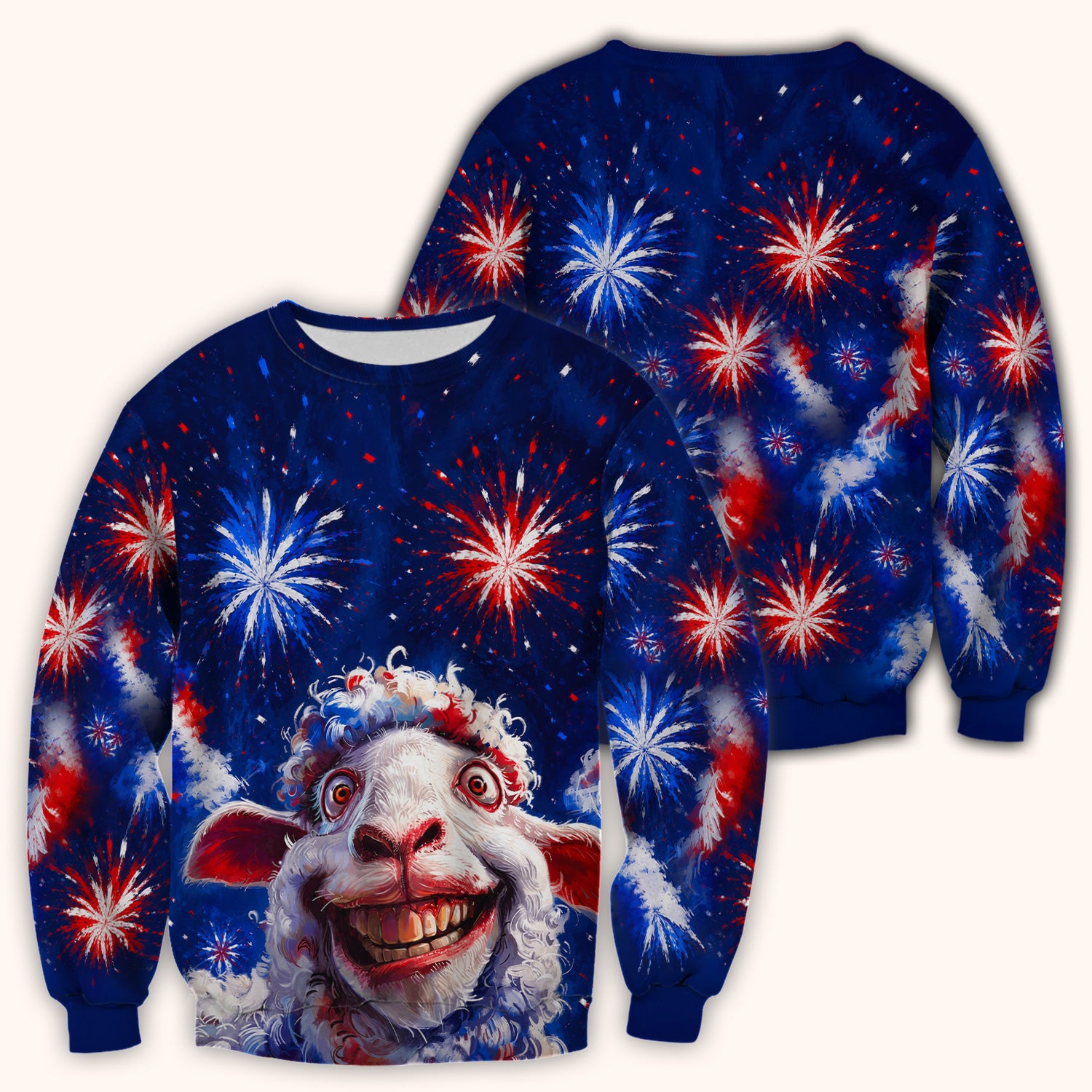 Funny Patriotic Sheep Fireworks Print Scrub Top, Comfortable Scrubs for Nurses