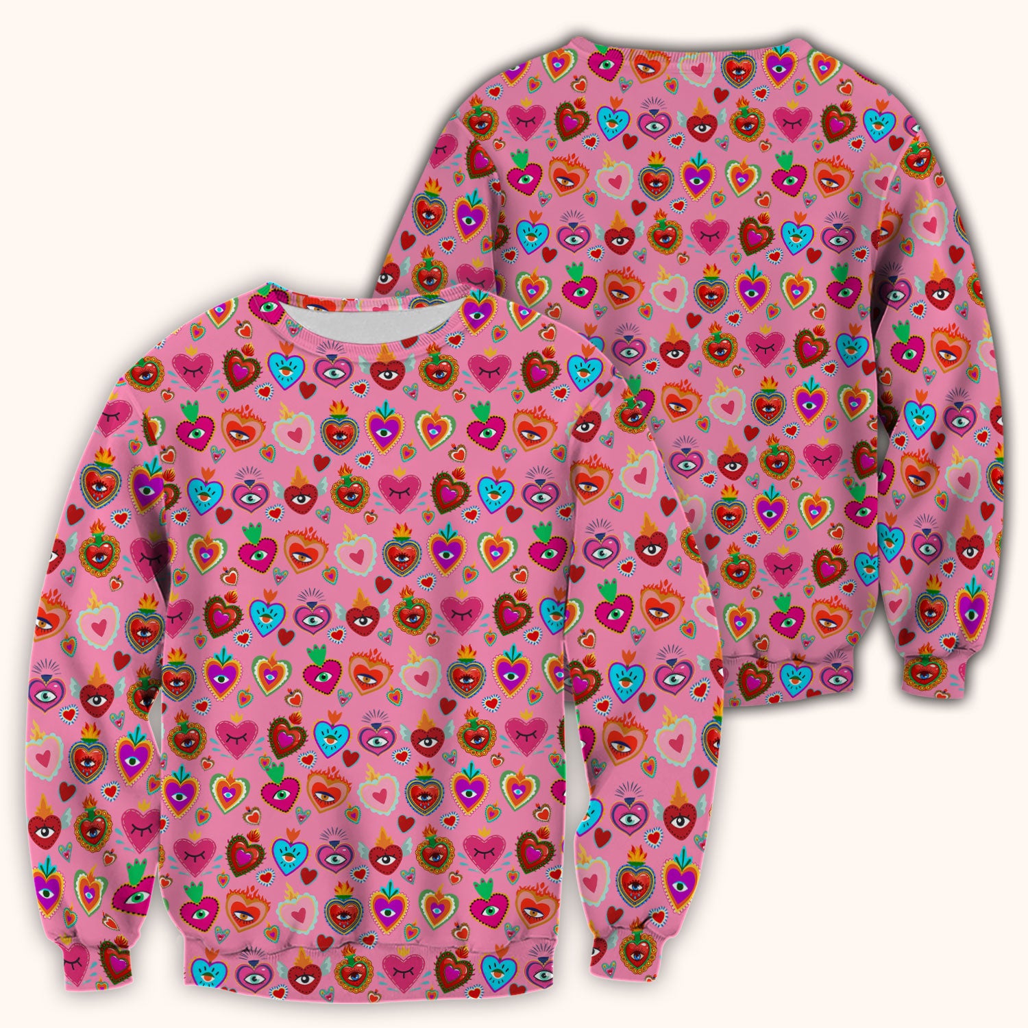 Valentine Colorful Sacred Heart Print Medical Scrub Top, Comfortable Scrubs for Nurses