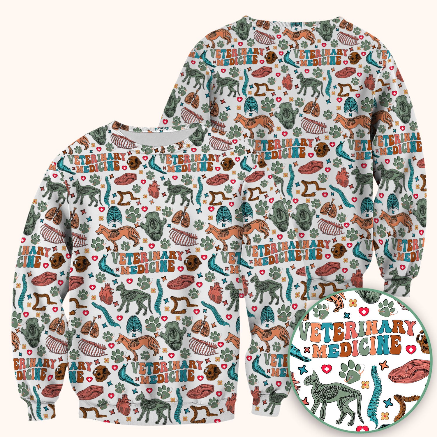 Veterinary Medicine Scrub Top - Cute Animal Anatomy Pattern Medical Shirt - Fun Vet Tech Nurse Scrubs for Women