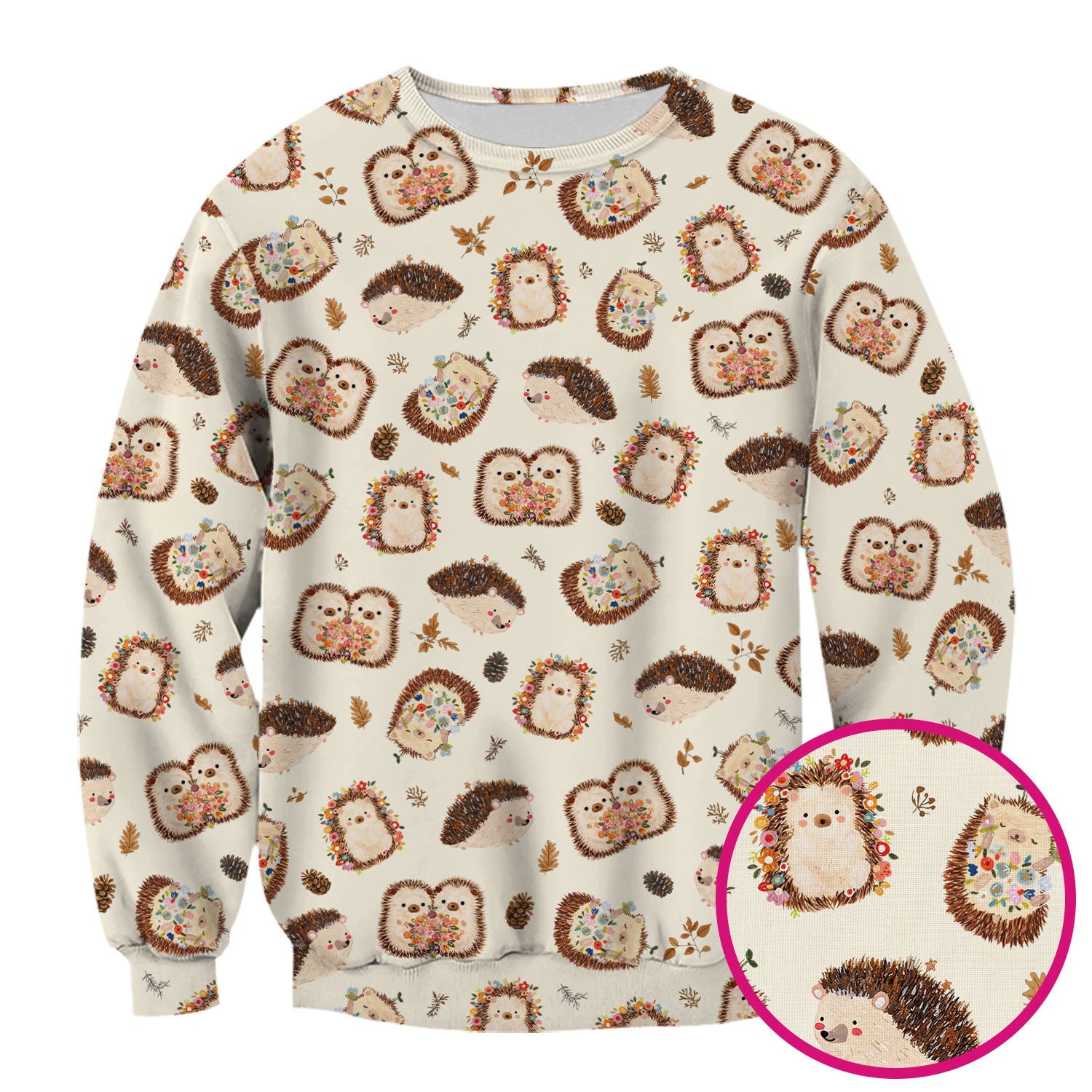 Cute Hedgehog Floral Scrub Top, Breathable Fabrics Nursing Uniform