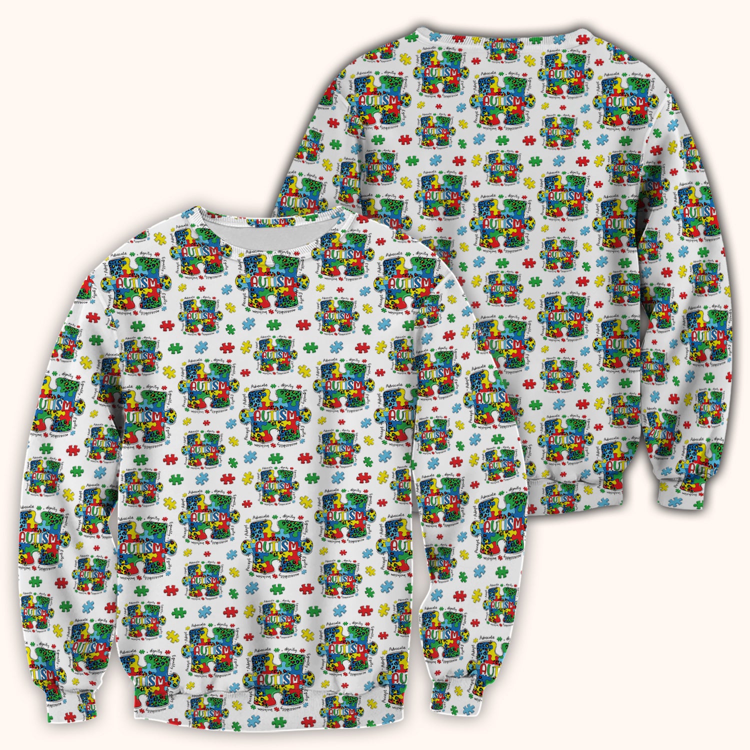 Autism Awareness Puzzle Pattern Scrub Top, Breathable Fabrics Nursing Uniform