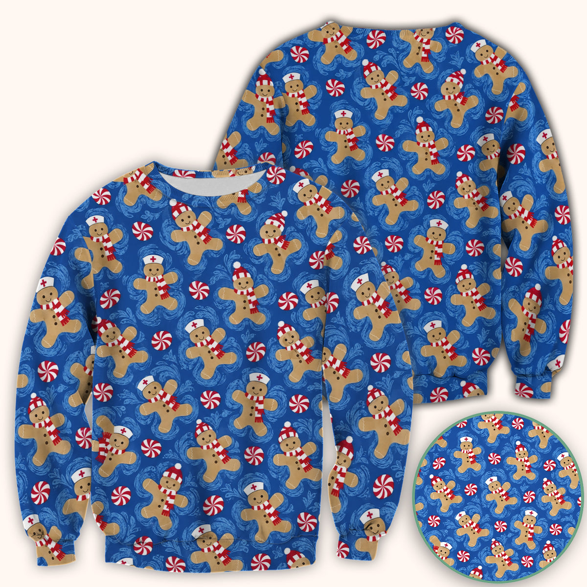 Christmas Gingerbread Nurses & Peppermint Pattern Scrub Top, Comfortable Scrubs for Nurses