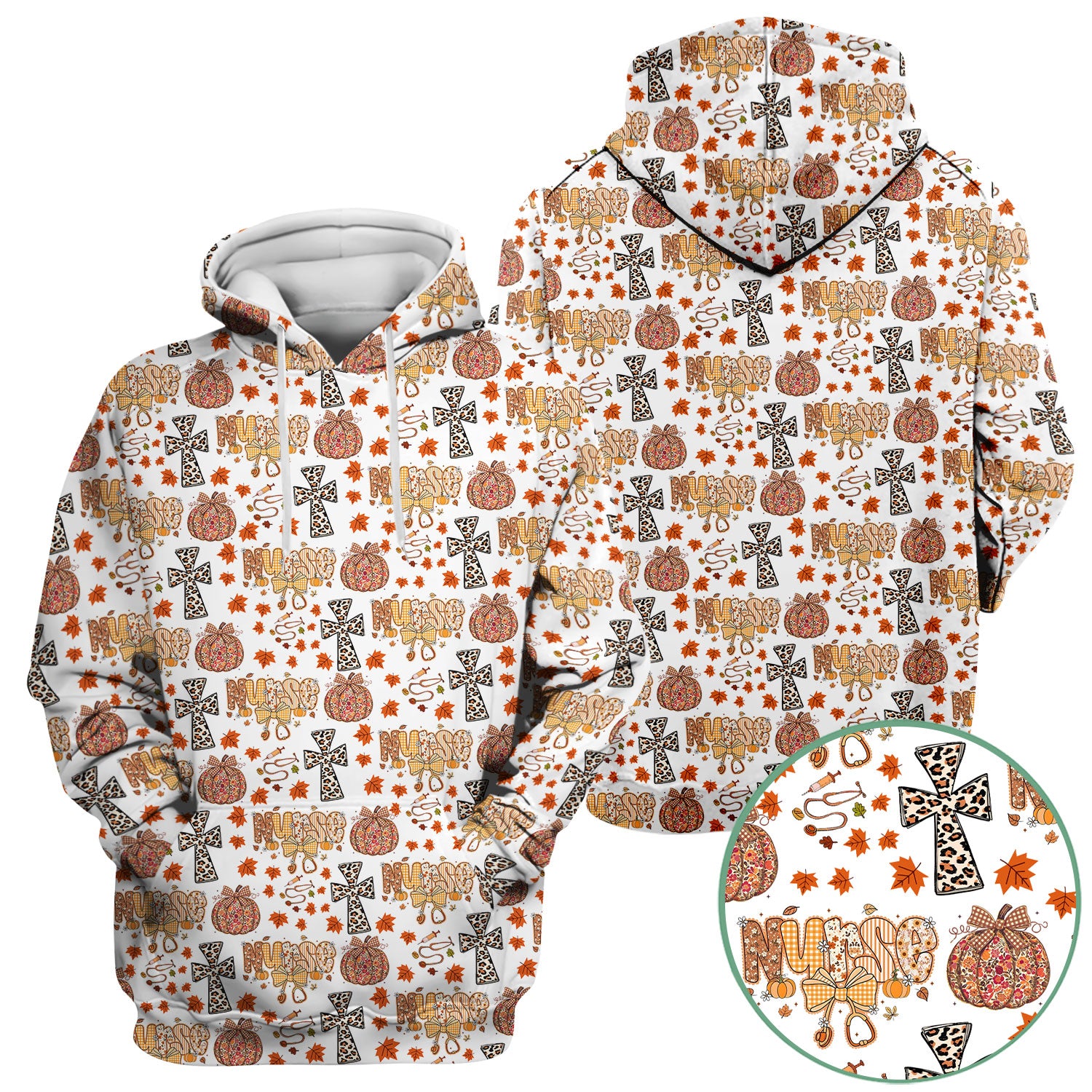 Floral Pumpkin Scrub Top for Women - Coquette Bow Thanksgiving Shirt - Comfortable Medical Uniform