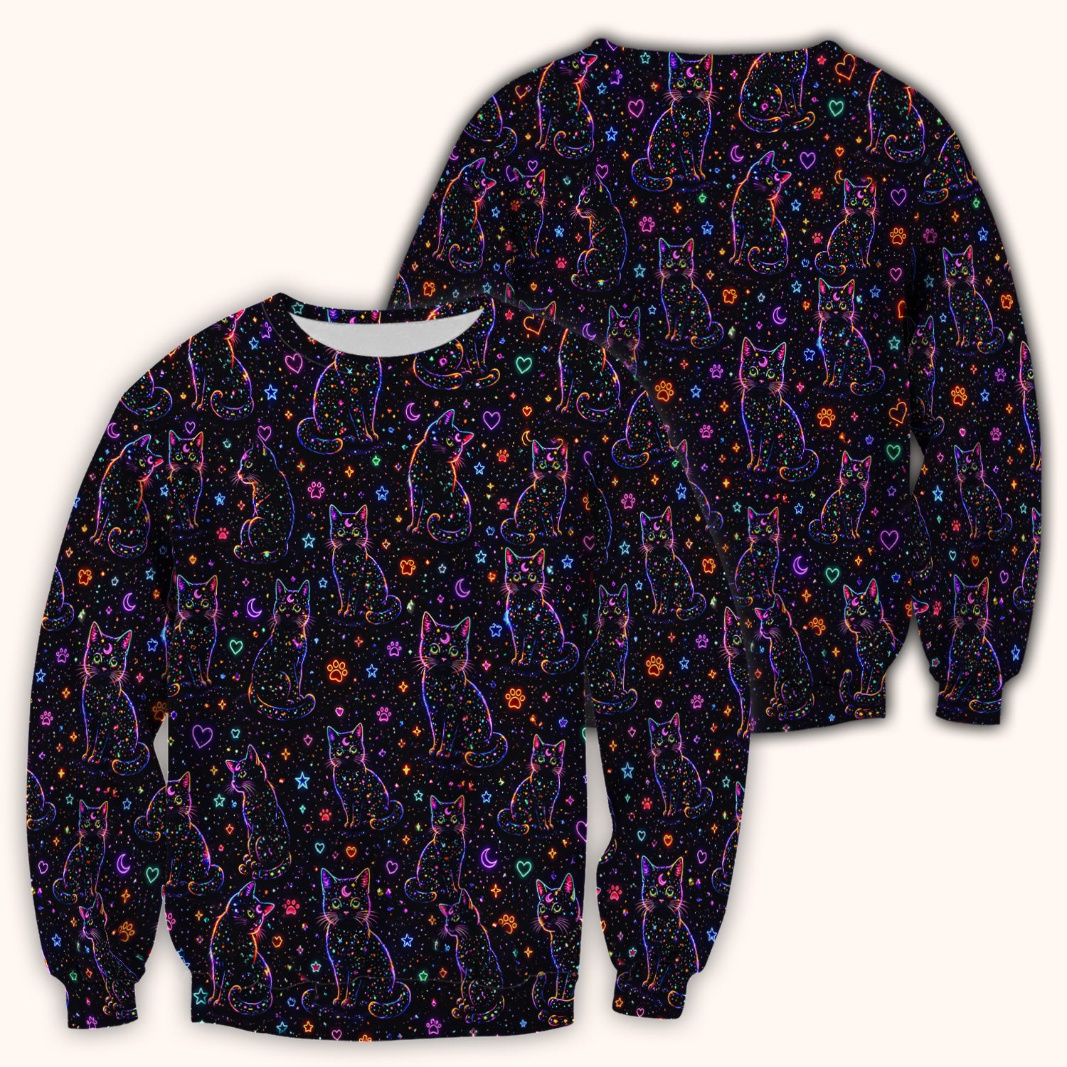 Mystical Cosmic Moon Cat Pattern Scrub Top, Comfortable Scrubs for Nurses