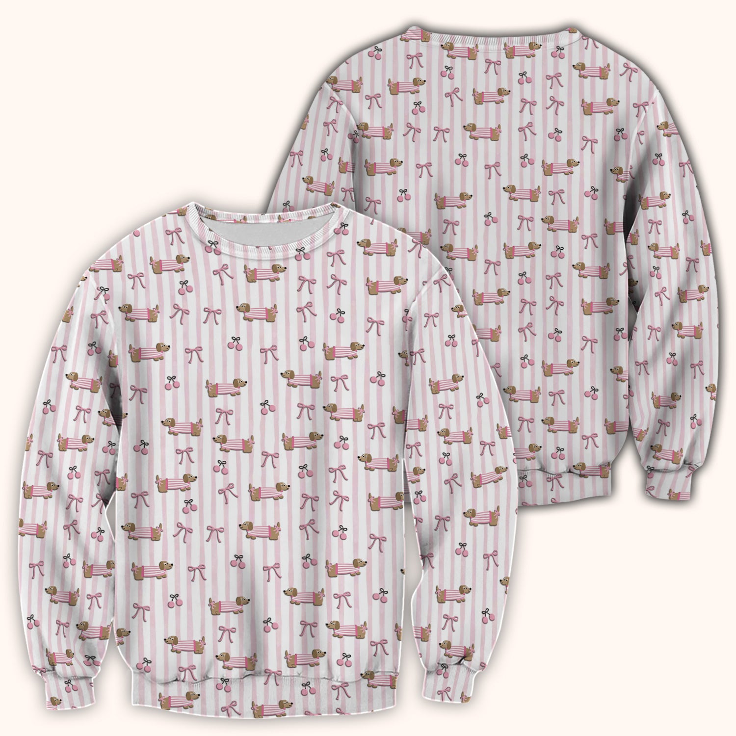 Cute Dachshund Pink Stripe Pattern Scrub Top, Breathable Fabrics Nursing Uniform