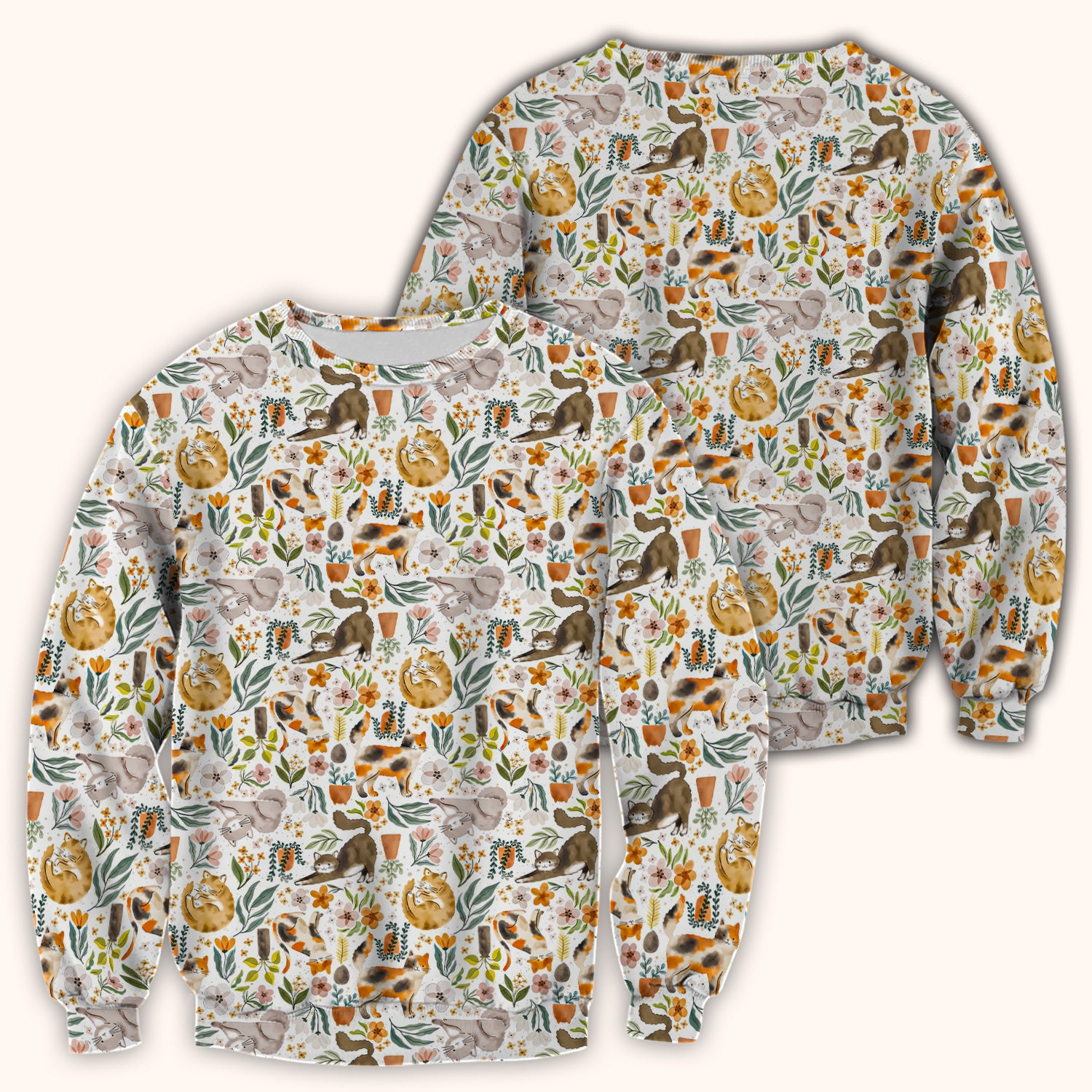 Cat Wildflower Garden Floral Pattern Scrub Top, Comfortable Scrubs for Nurses