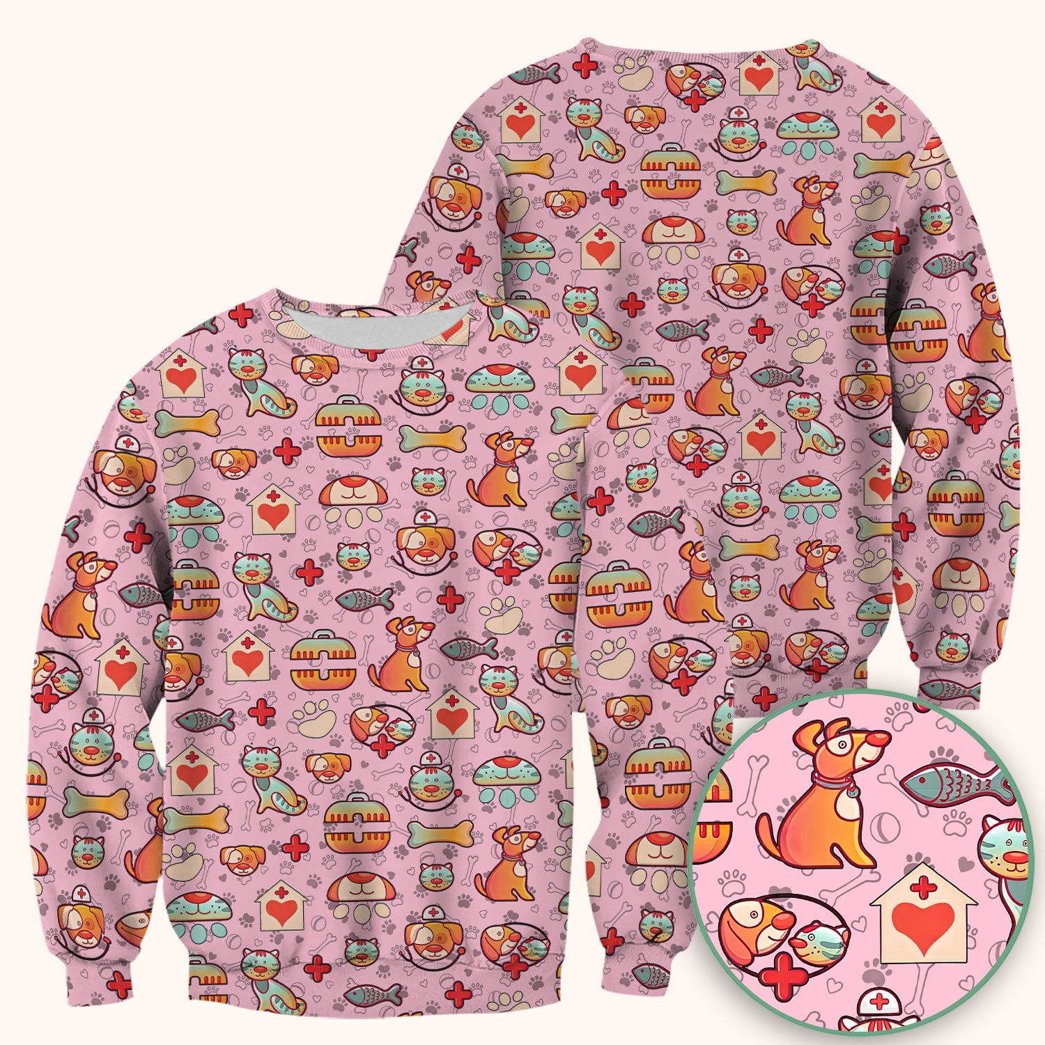 Veterinary Nurse Scrub Top - Cute Cat Dog Paw Print Medical Shirt - Fun Animal Pattern Vet Tech Scrubs for Women RN CNA