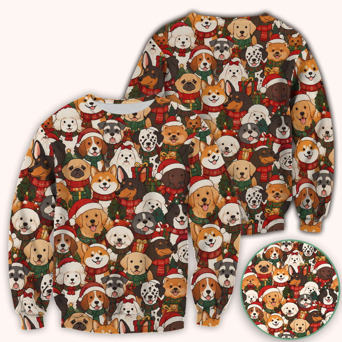 Christmas Dog Breeds Collage Pattern Scrub Top, Comfortable Scrubs for Nurses