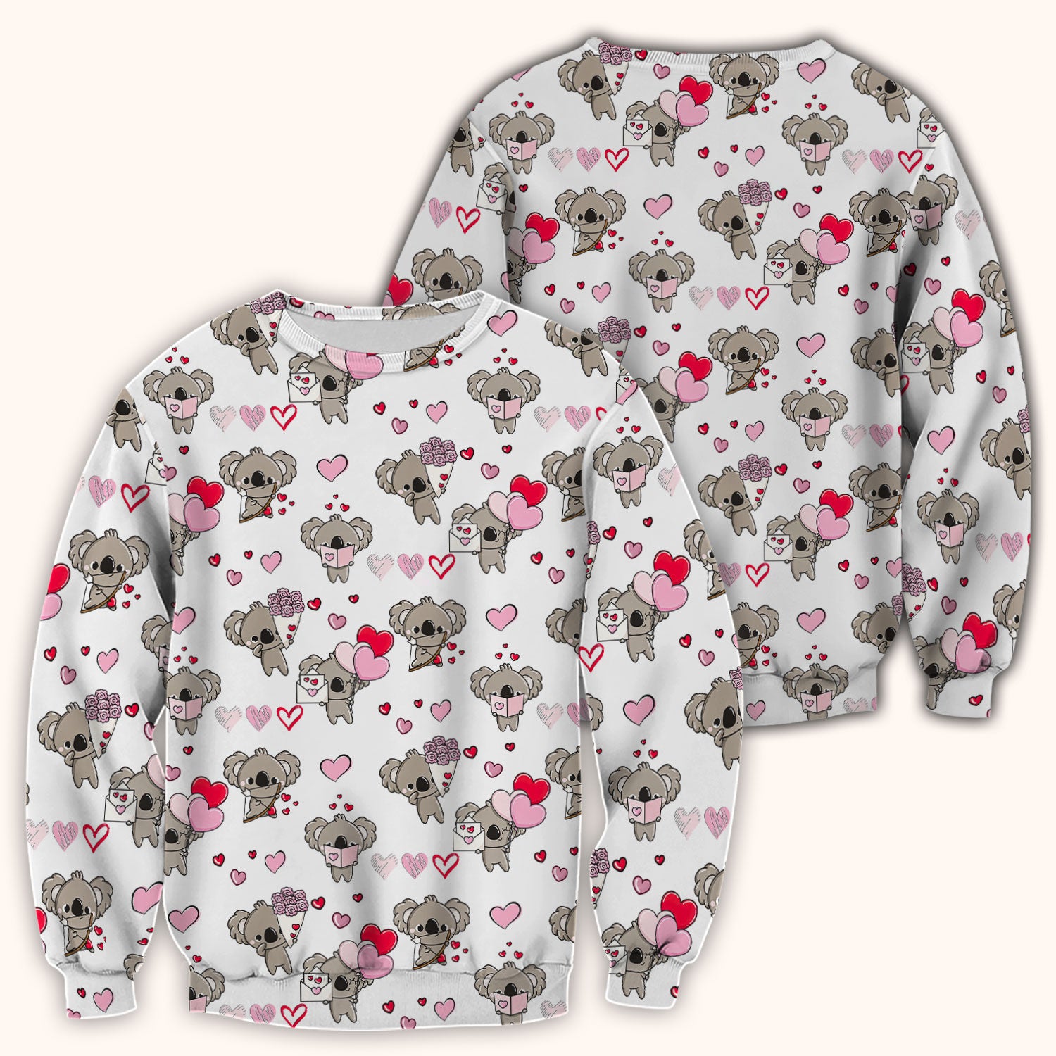 Valentine Koala Holding Flowers Cute Print Scrub Top, Comfortable Scrubs for Nurses