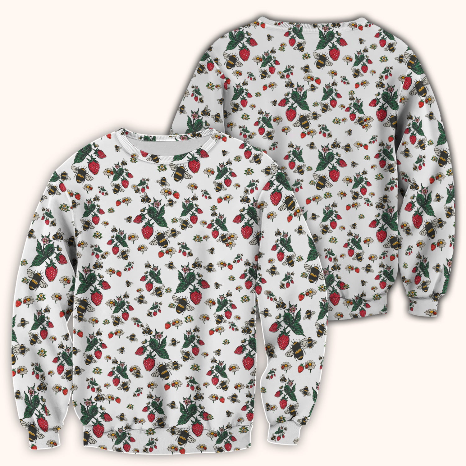 Cute Strawberry Bee Daisy Floral Pattern Scrub Top, Comfortable Scrubs for Nurses