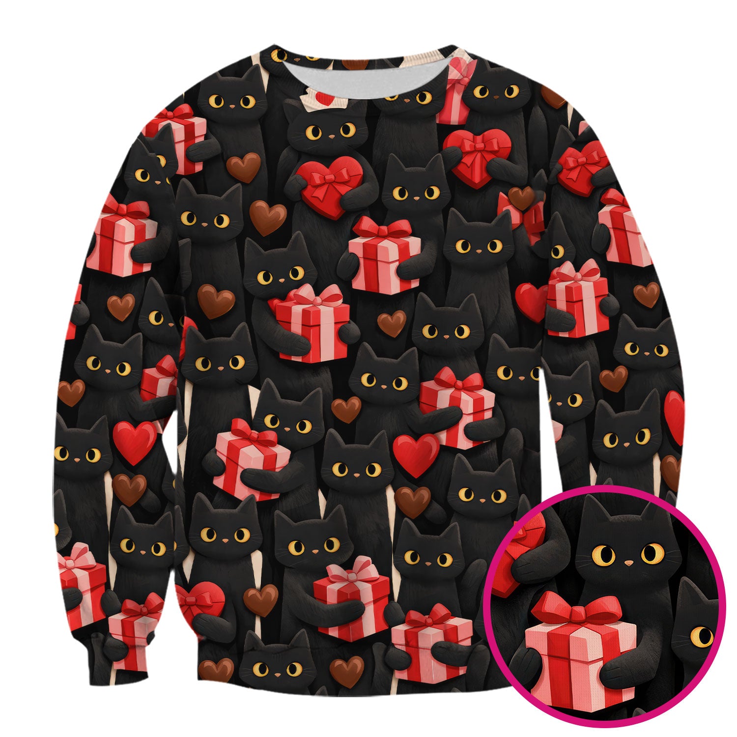 Black Cat Valentine Nurse Scrub Top, Heart Pattern Medical Shirt, Breathable Fabrics Nursing Uniform