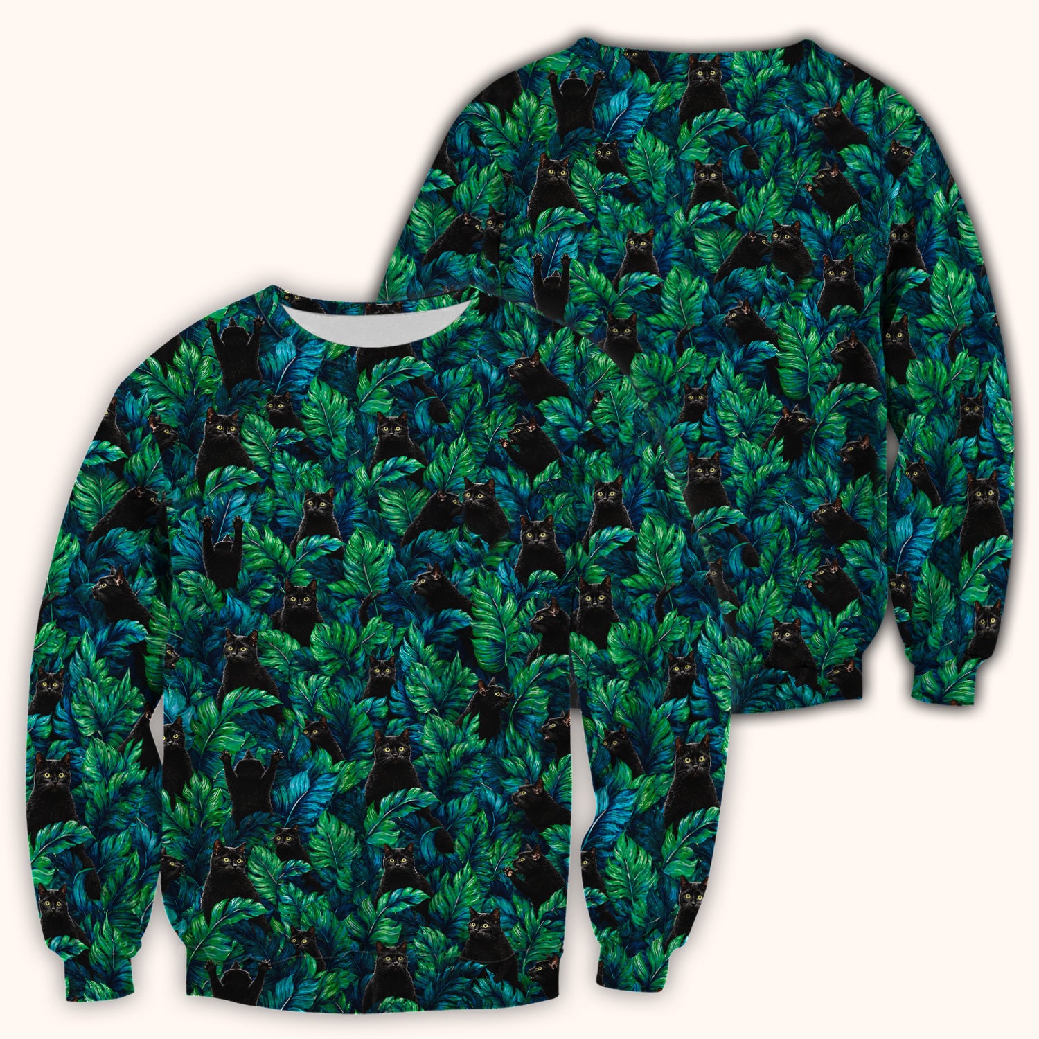 Black Cat Tropical Jungle Leaves Pattern Scrub Top, Comfortable Scrubs for Nurses