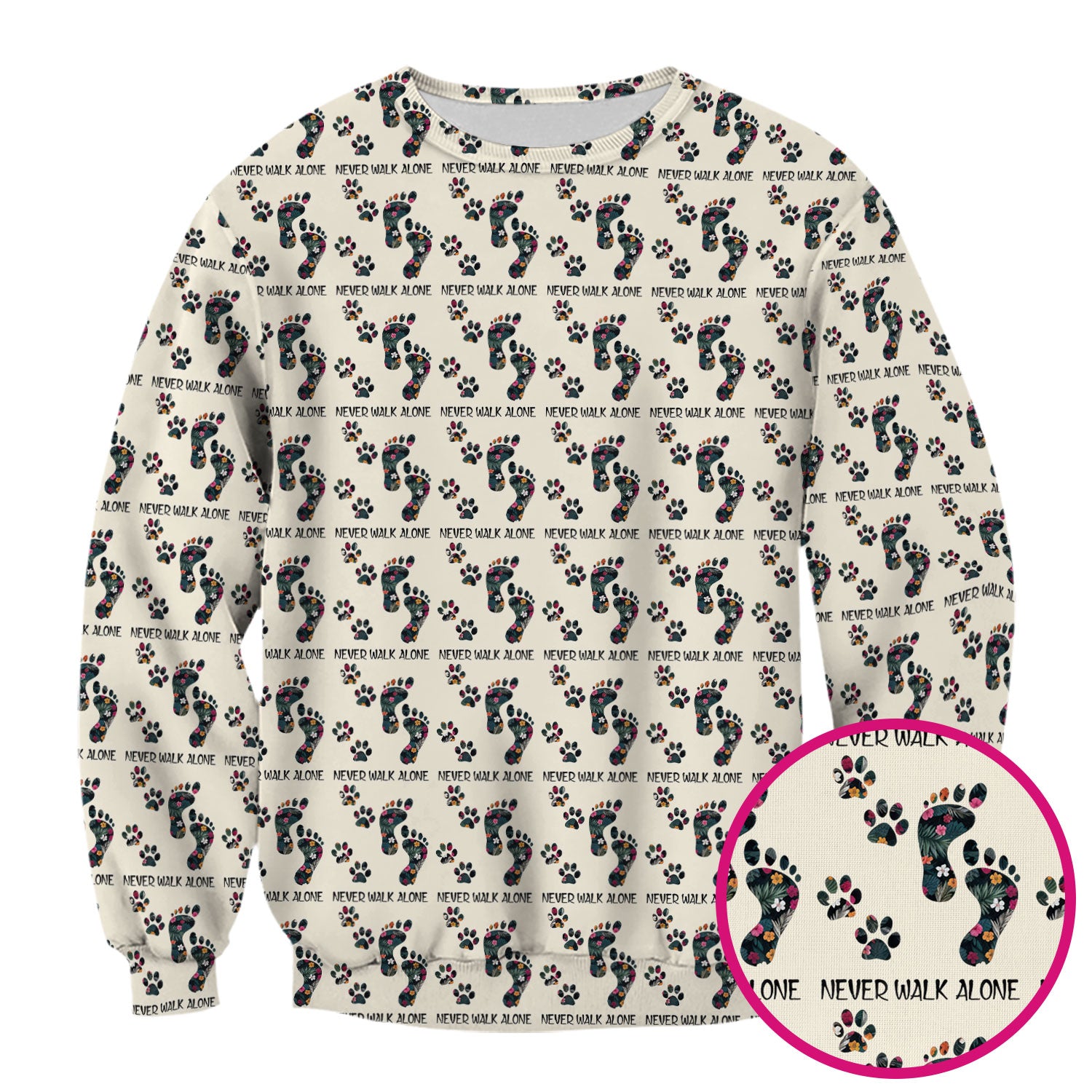 Never Walk Alone Scrub Top, Floral Paw Print Medical Scrub Shirt for Nurses, Vet Techs And Healthcare Workers
