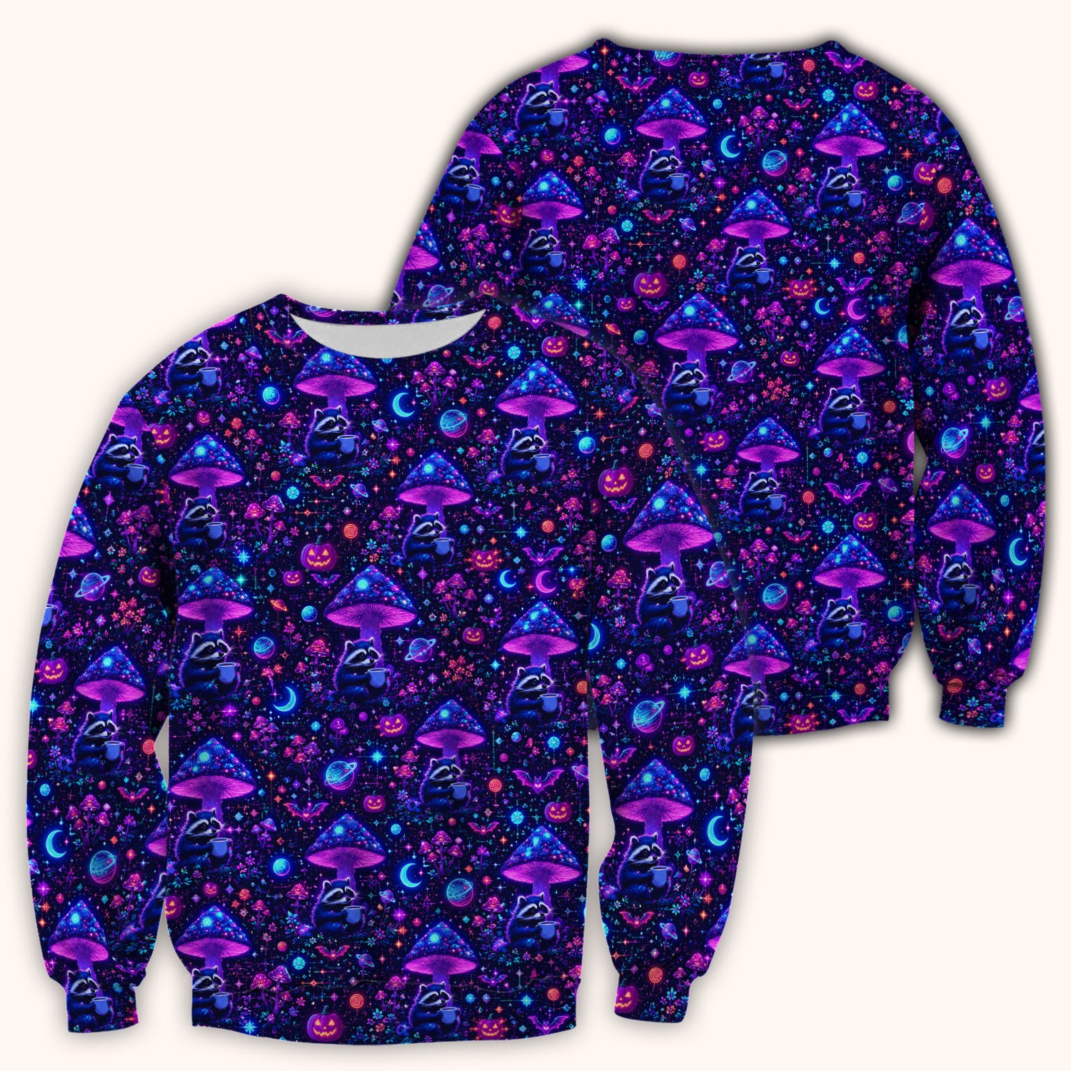 Halloween Raccoon And Mushrooms Scrub Top, Comfortable Scrubs for Nurses