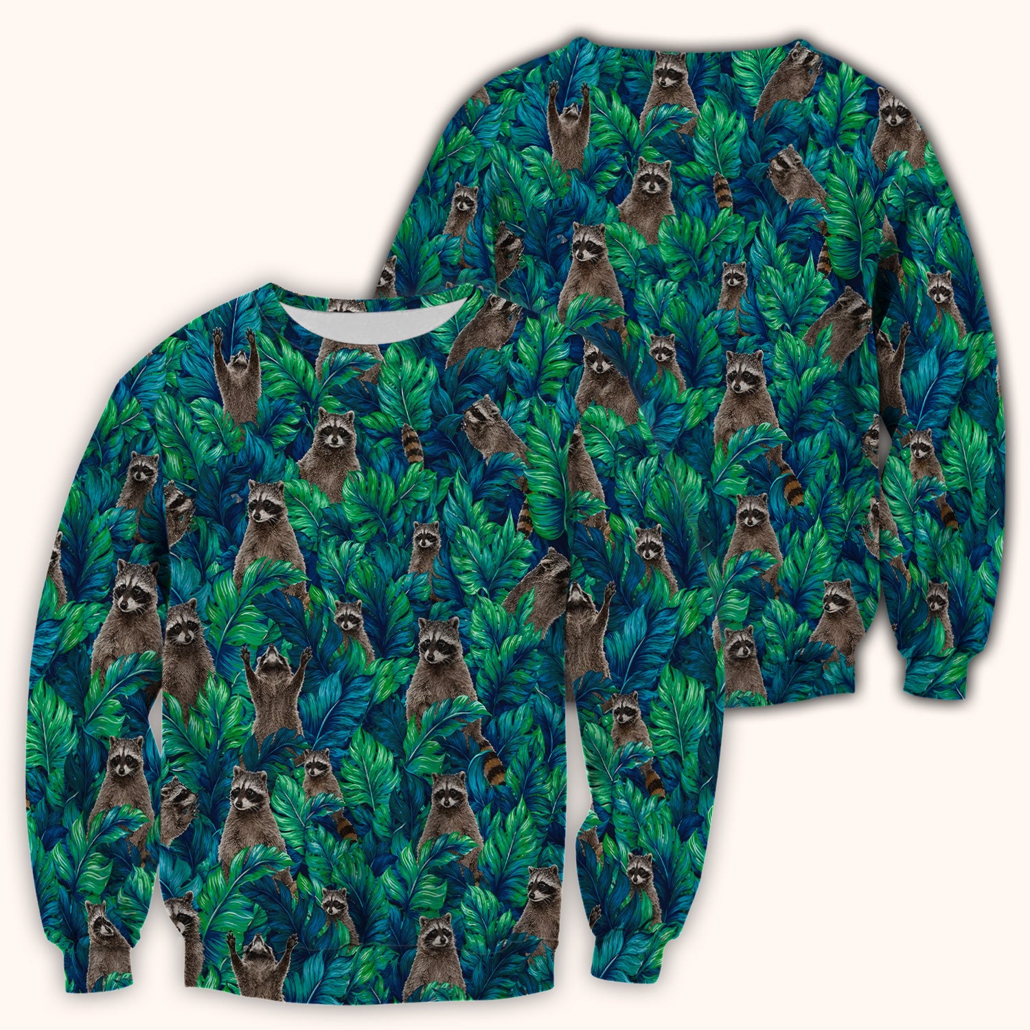 Tropical Raccoon Jungle Leaves Pattern Scrub Top, Comfortable Scrubs for Nurses