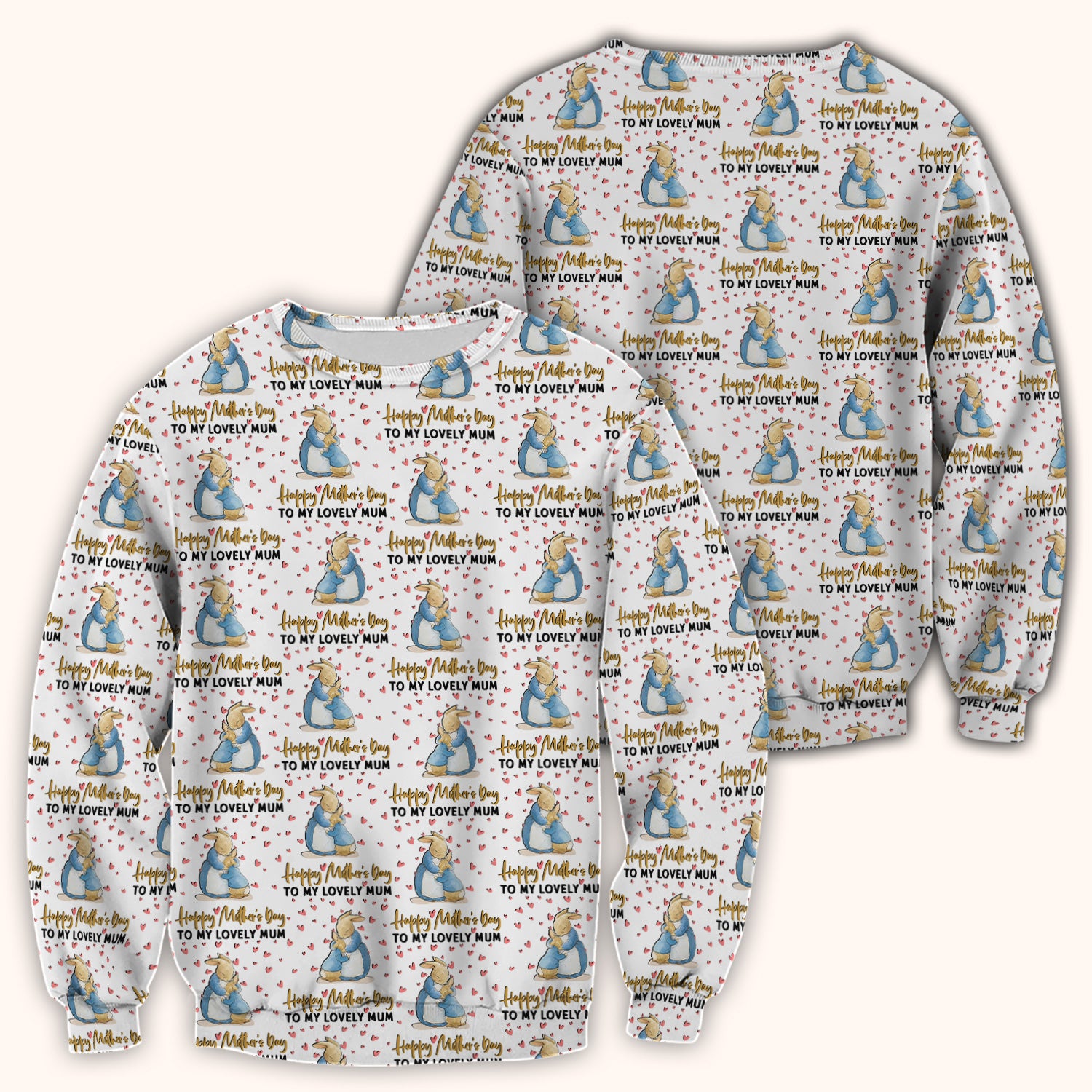 Happy Mothers Day Bunny Love Pattern Scrubs Top, Comfortable Scrubs for Nurses