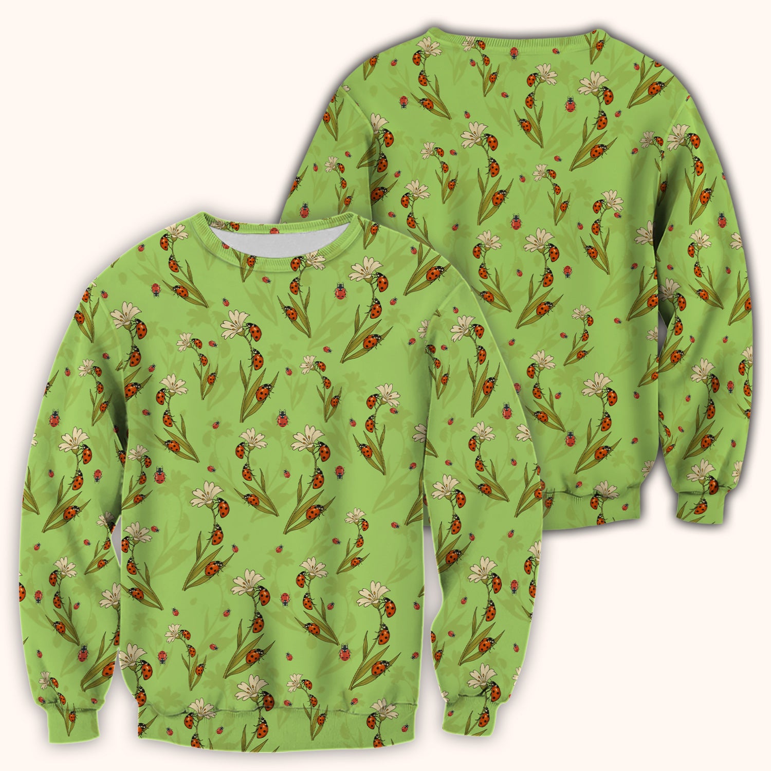 Fresh Daisy Ladybug Garden Pattern Scrub Top, Comfortable Scrubs For Nurses