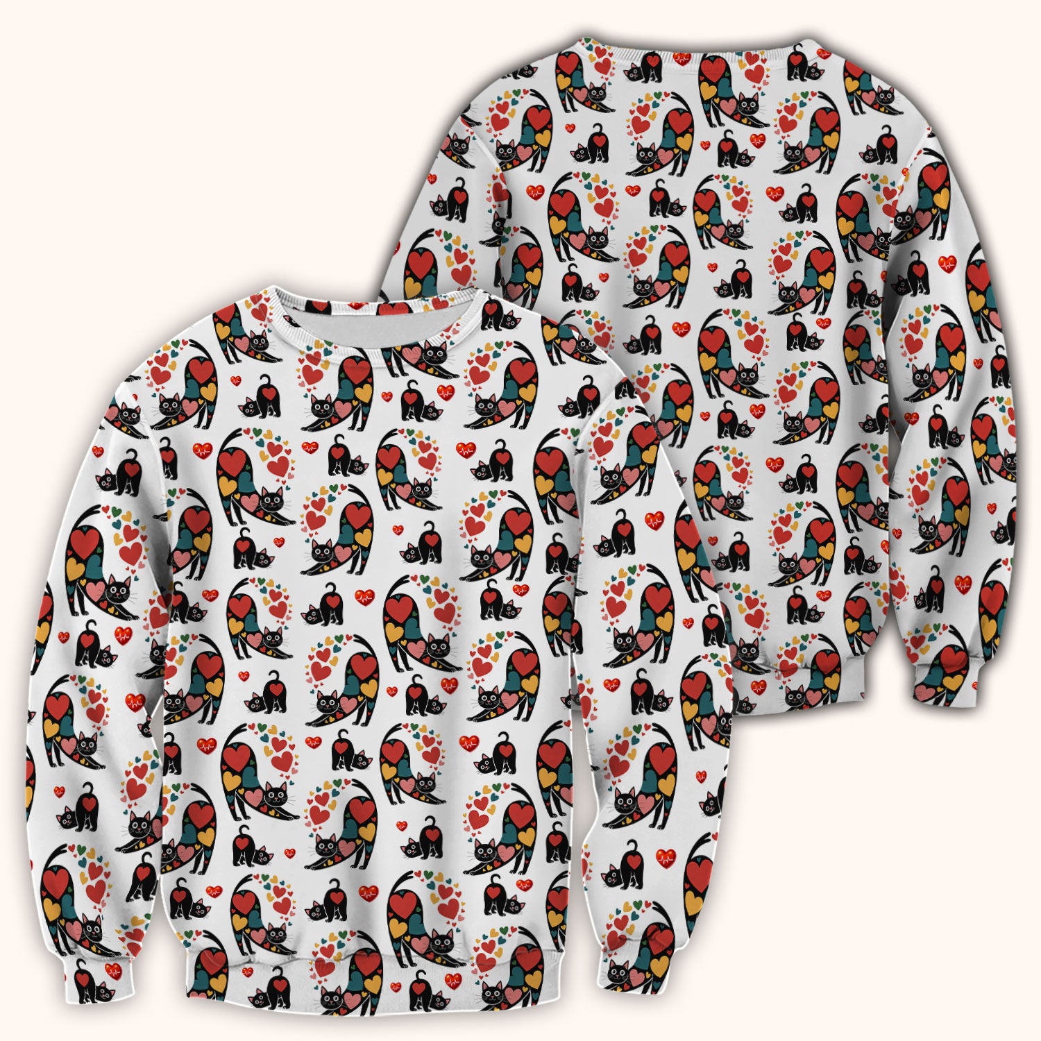 Playful Cat Valentine Heart Print Nurse Scrub Top, Comfortable Scrubs for Nurses