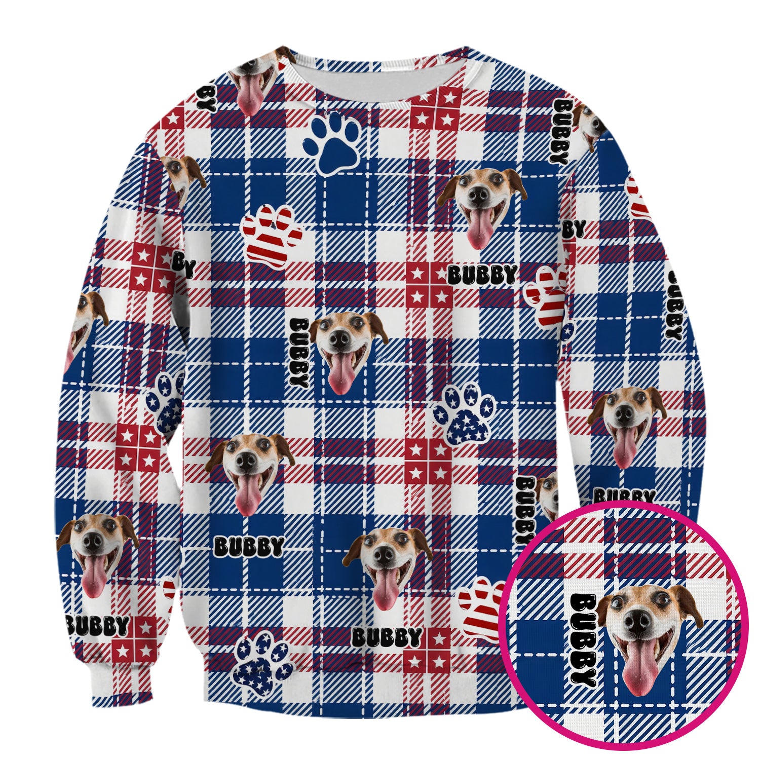 Custom Dog Face Scrub Top, Personalized Patriotic Dog Plaid Pattern Shirt, Custom Name Vet Tech Gift For Nursing