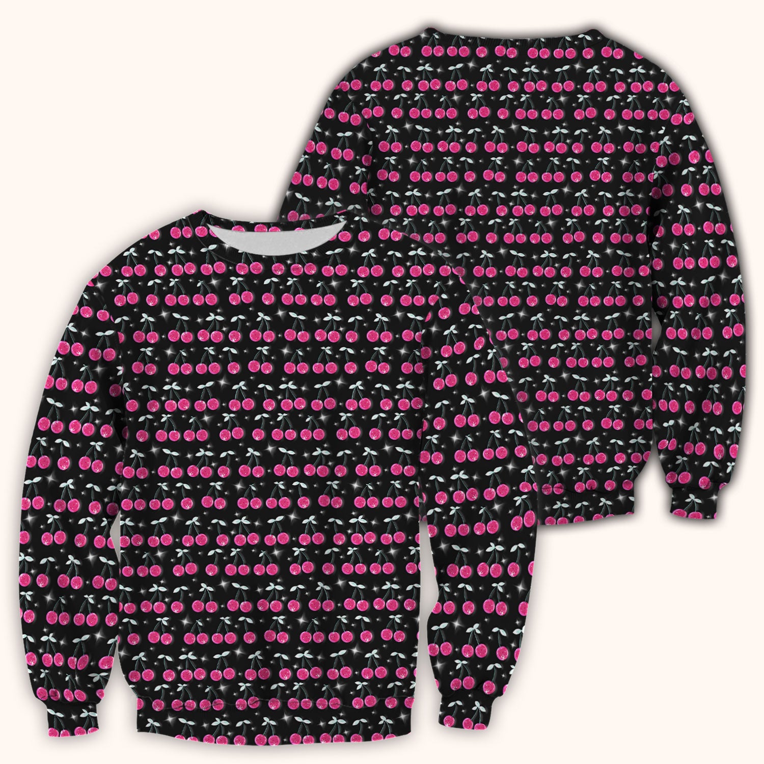 Pink Cherry Sparkle Print Scrub Top, Comfortable Scrubs for Nurses