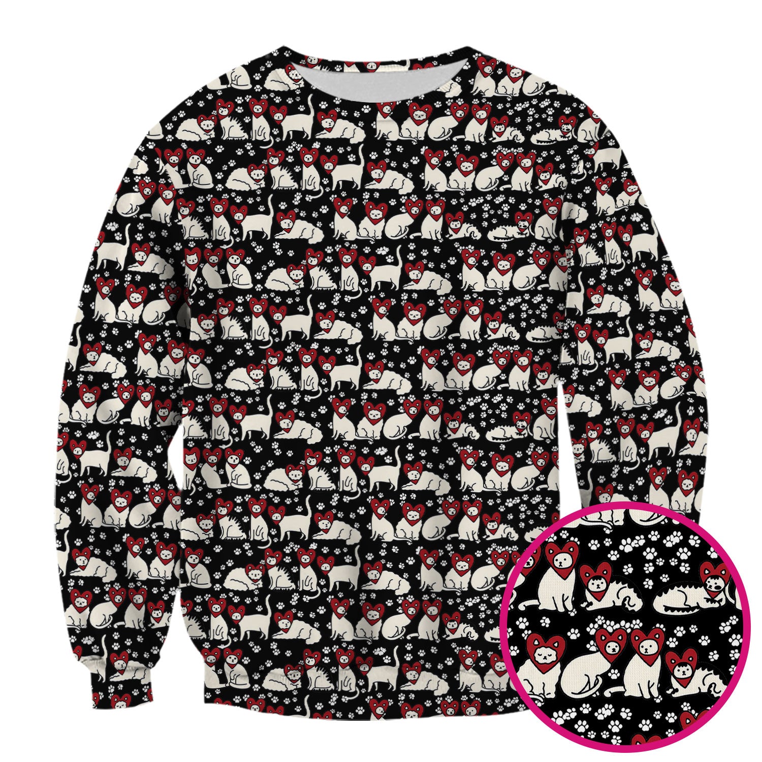Cute Cat Heart Pattern Scrub Top, Funny Cat Scrub Shirt For Nurses, Breathable Fabrics Nursing Uniform