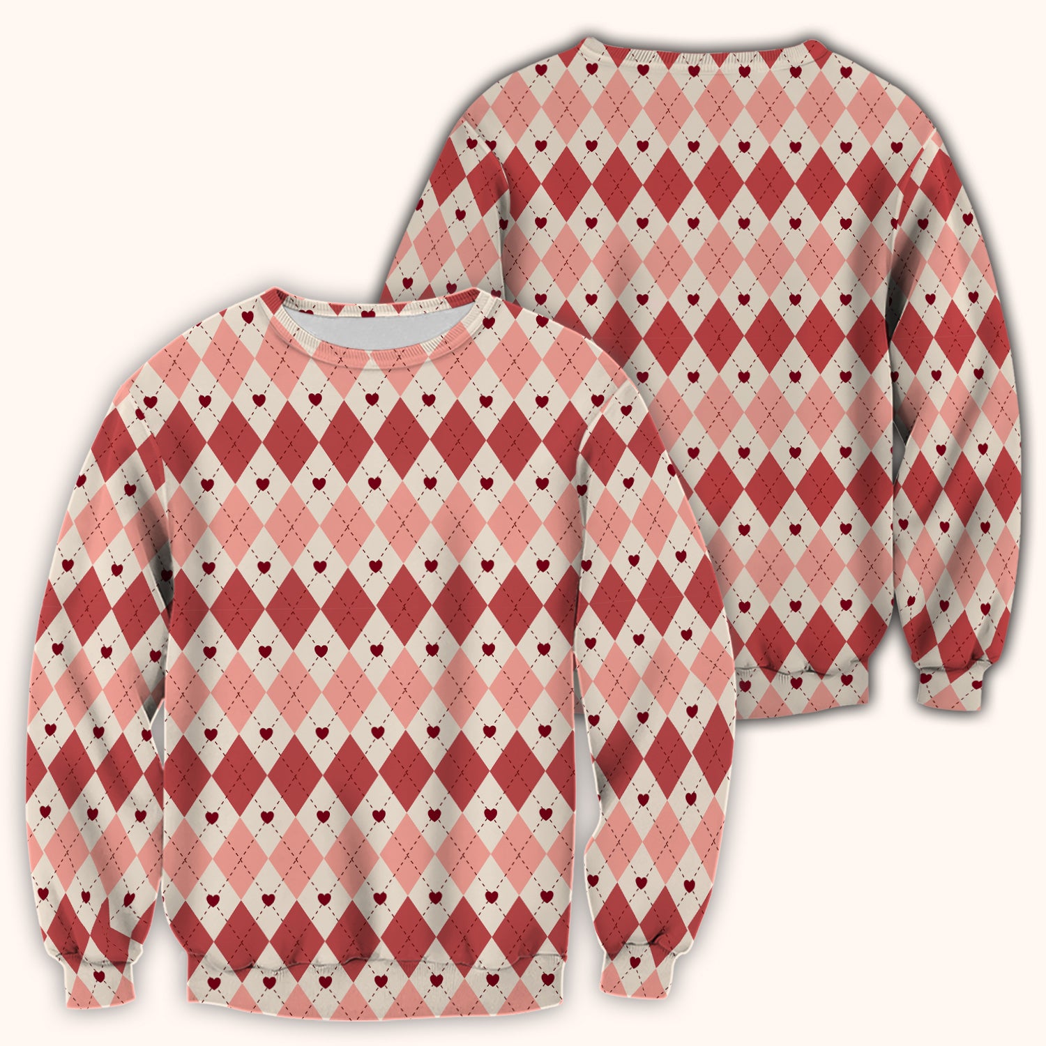 Red Argyle Plaid Pattern Scrubs Top, Comfortable Scrubs for Nurses