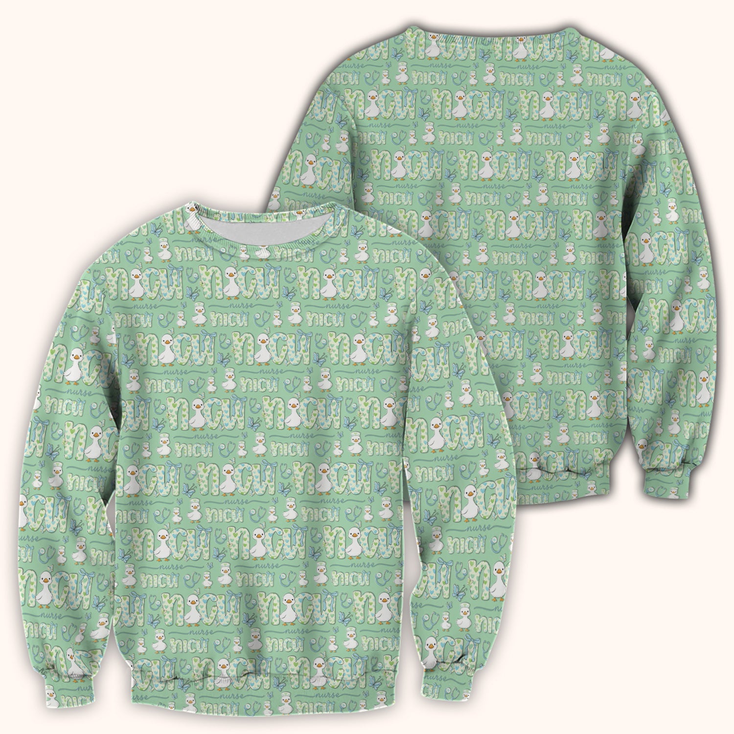 NICU Nurse Duck Pattern Scrub Top, Comfortable Scrubs for Nurses
