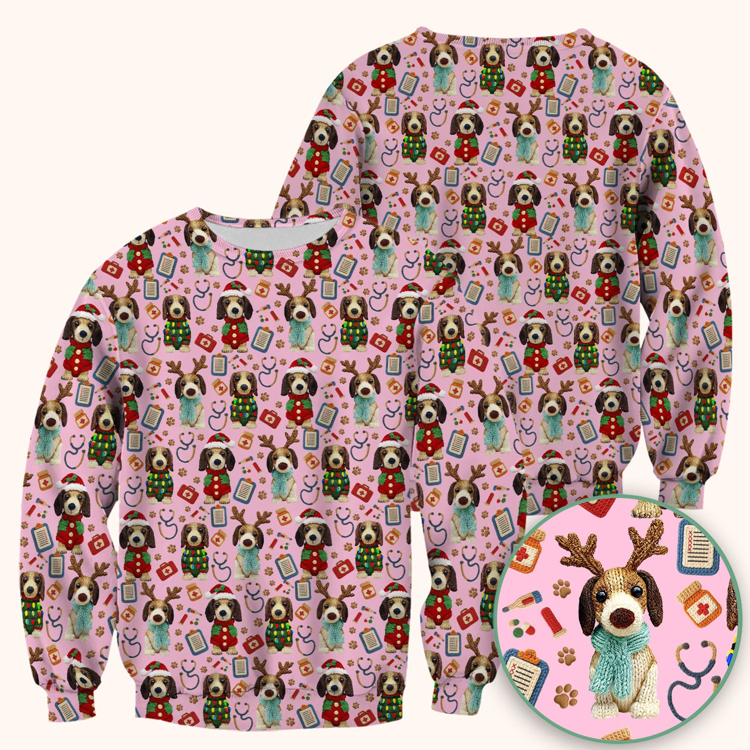Christmas Doxie Scrubs for Women - Cute Dachshund Christmas Scrub Top for Nurses - Funny Medical Uniform Gift