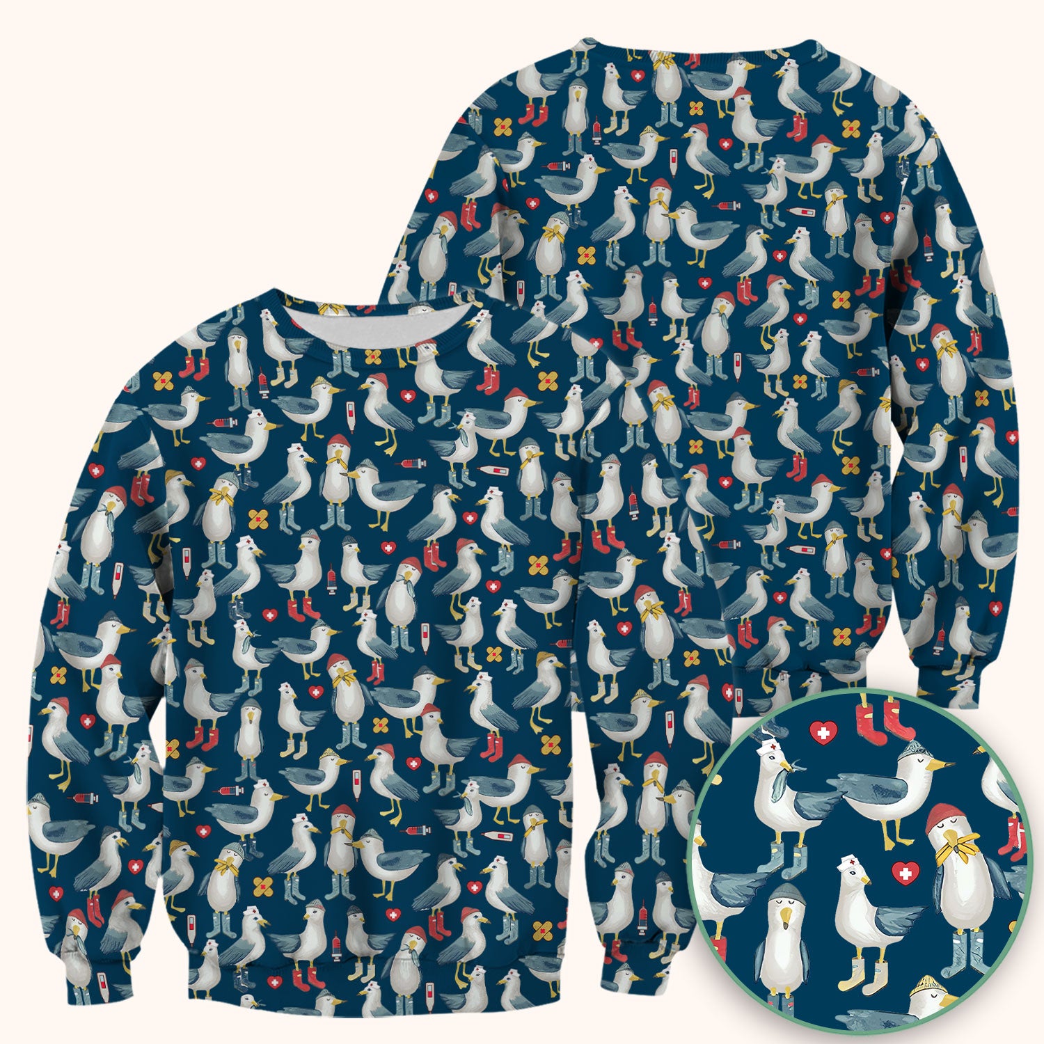 Funny Seagull Nurse Scrub Top - Cute Bird with Medical Icons - Comfortable Scrubs for Women