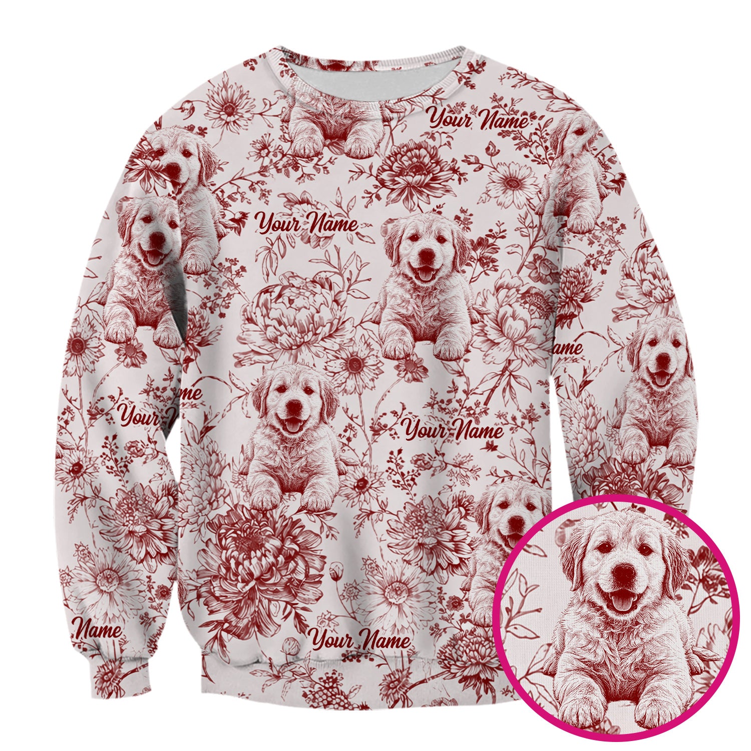 Personalized Custom Pet Photo Name Floral Pattern Scrub Top, Breathable Fabrics Nursing Uniform