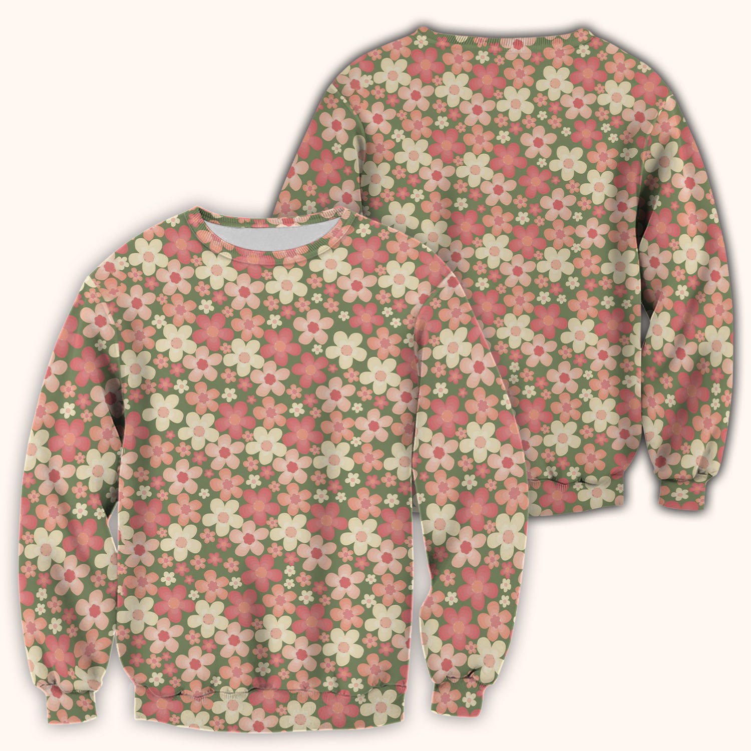 Retro Floral Print Scrub Top, Comfortable Scrubs for Nurses